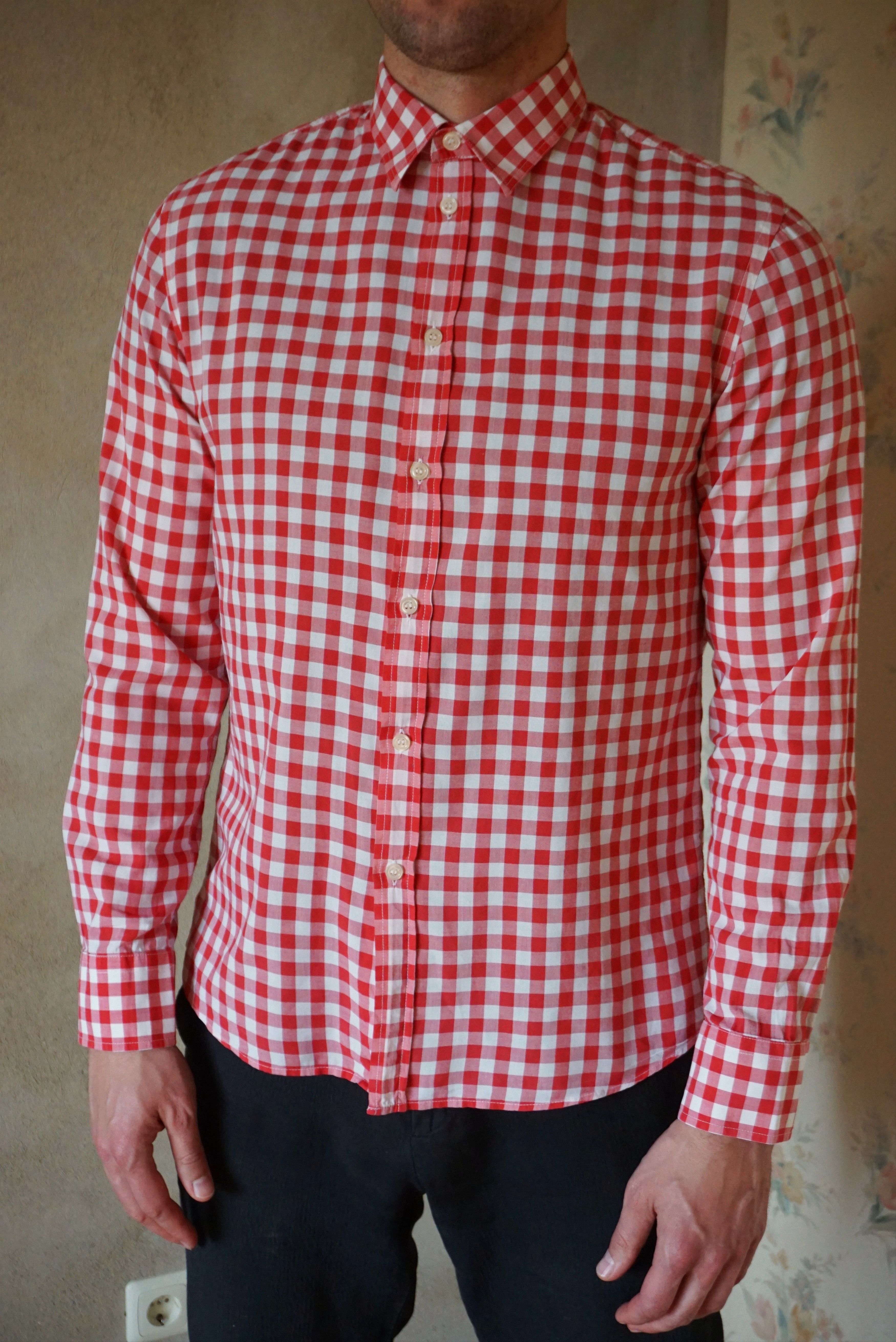 Filippa K Mens Filippa K Small S/M shirt red checked relaxed fit Size US S / EU 44-46 / 1 - 7 Thumbnail