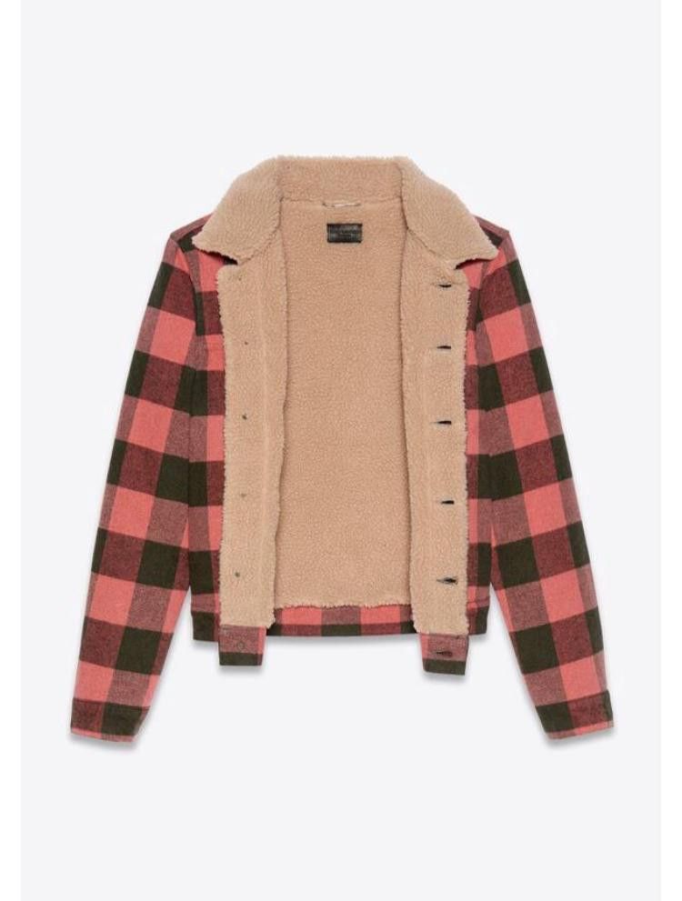 image of Saint Laurent Paris Tartan Faux Shearling Jacket In Multicolor, Men's (Size Small)