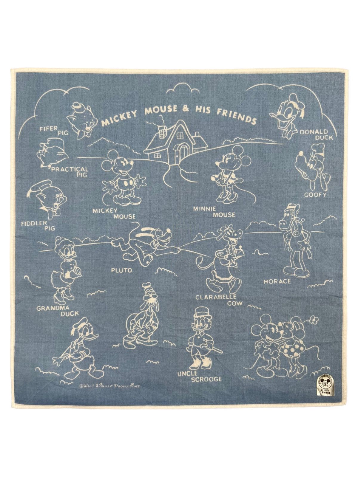Disney Mickey Mouse & His Friends Handkerchief Bandana Pocketsquare Size ONE SIZE - 1 Thumbnail