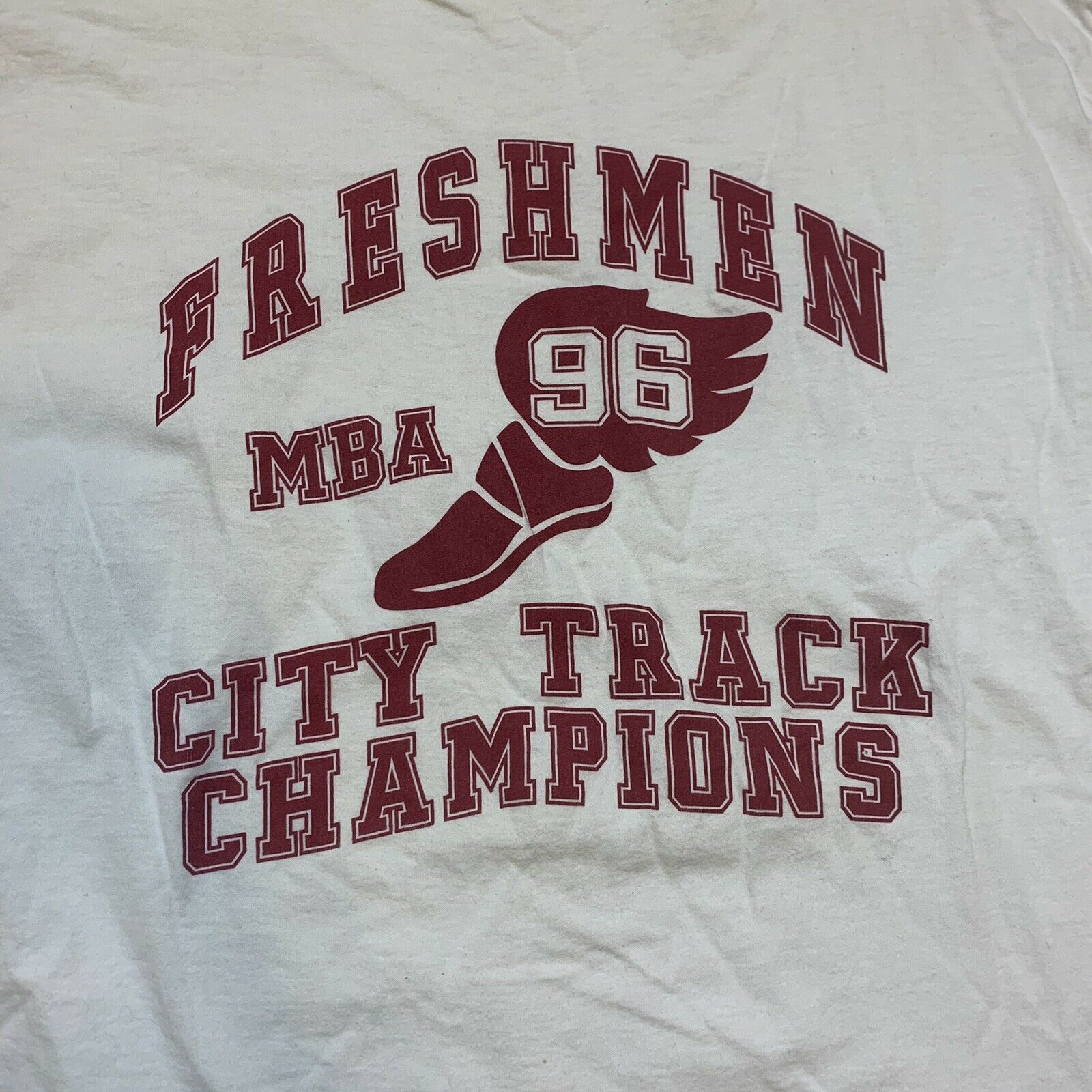 Other × Vintage Vintage 90s Freshmen MBA Track USA 1996 White T-Shirt XL/L Size US L / EU 52-54 / 3 - 2 Thumbnail