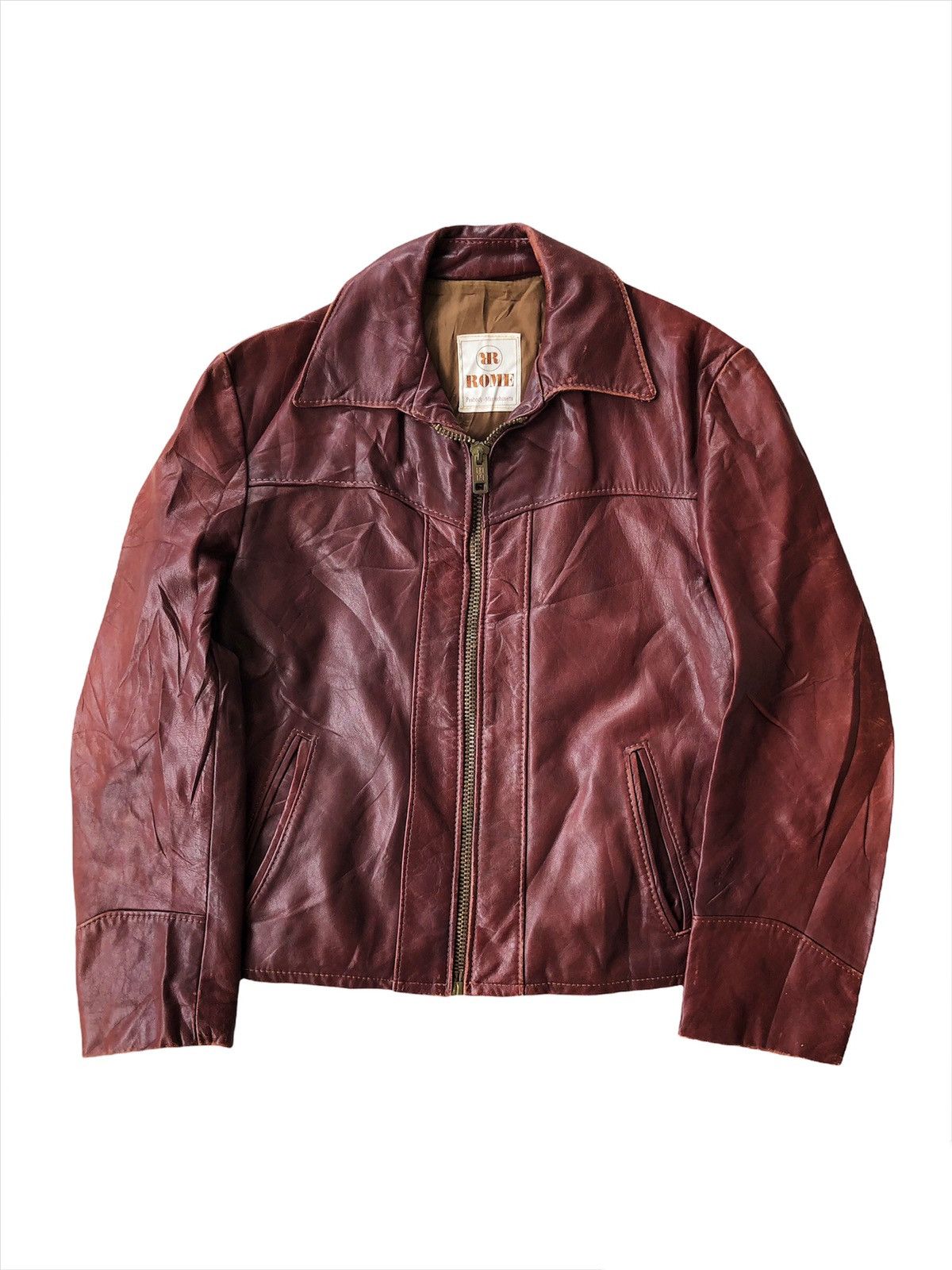 Genuine Leather Vintage 70s Rome Peabody Massachusetts Biker Leather Jacket Size US M / EU 48-50 / 2 - 1 Thumbnail