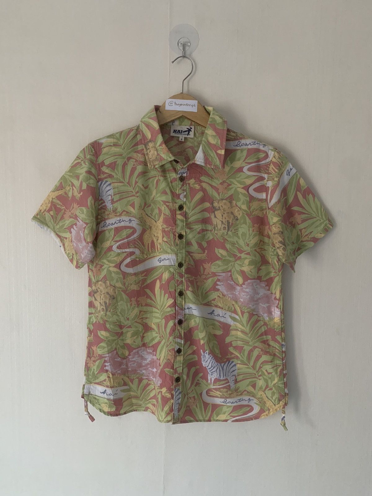 image of Vintage Hai Sporting Gear Printed Shirt in Green/Yellow/Red, Women's (Size Small)