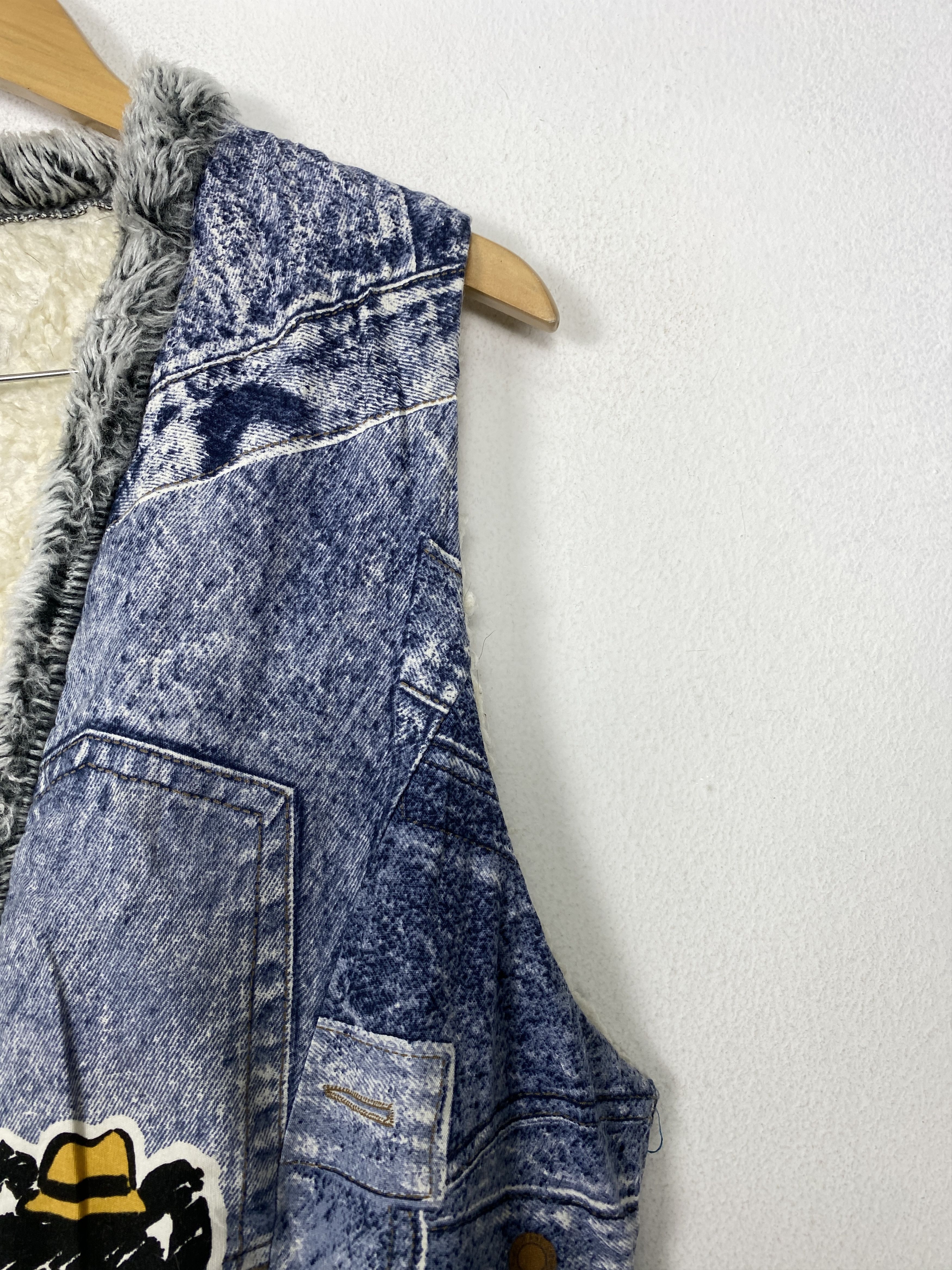 Japanese Brand Vintage Icobun Faux Fur Lined Denim Vest with Cartoon Patch Size US M / EU 48-50 / 2 - 5 Thumbnail