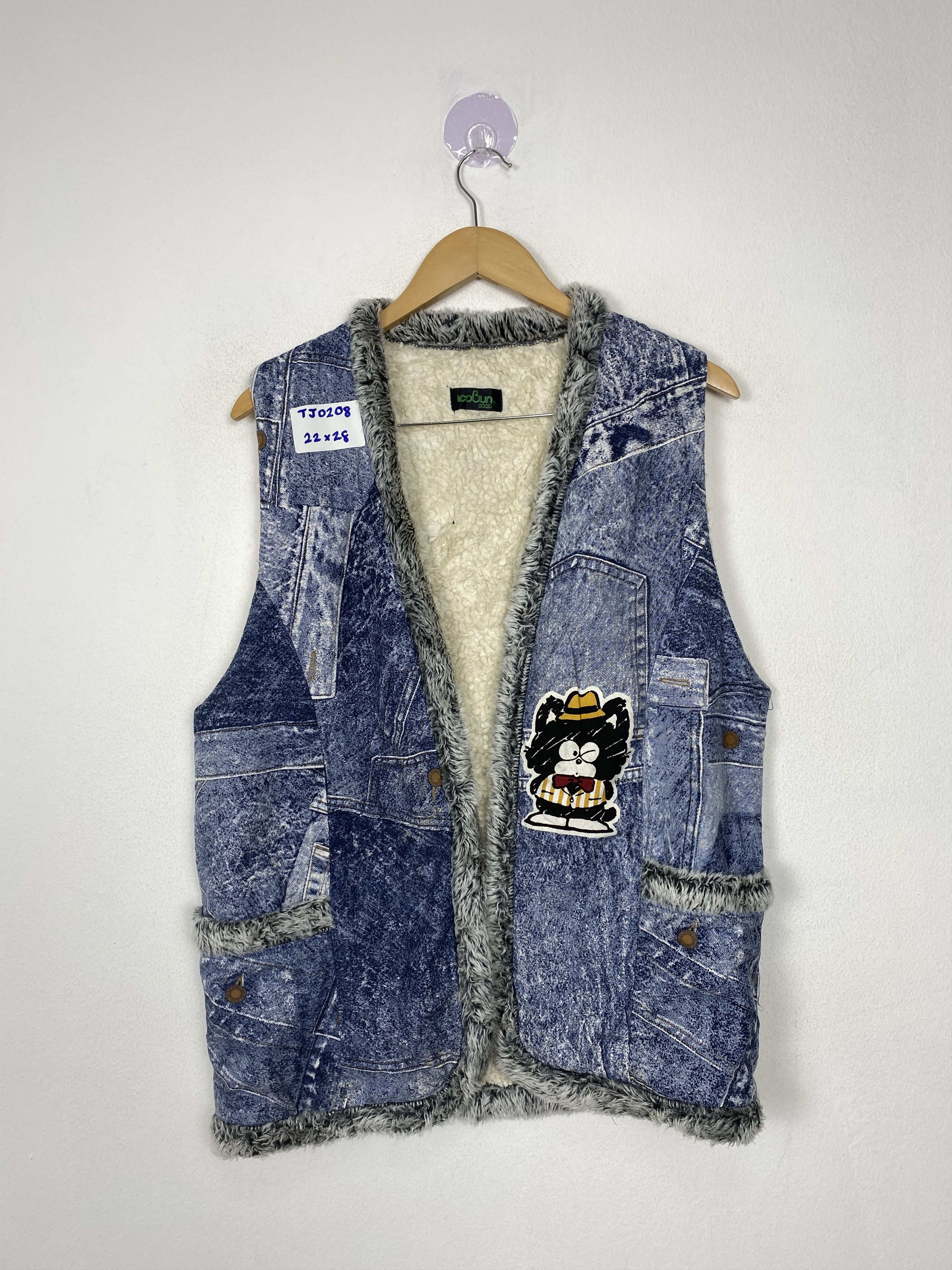 Japanese Brand Vintage Icobun Faux Fur Lined Denim Vest with Cartoon Patch Size US M / EU 48-50 / 2 - 1 Thumbnail
