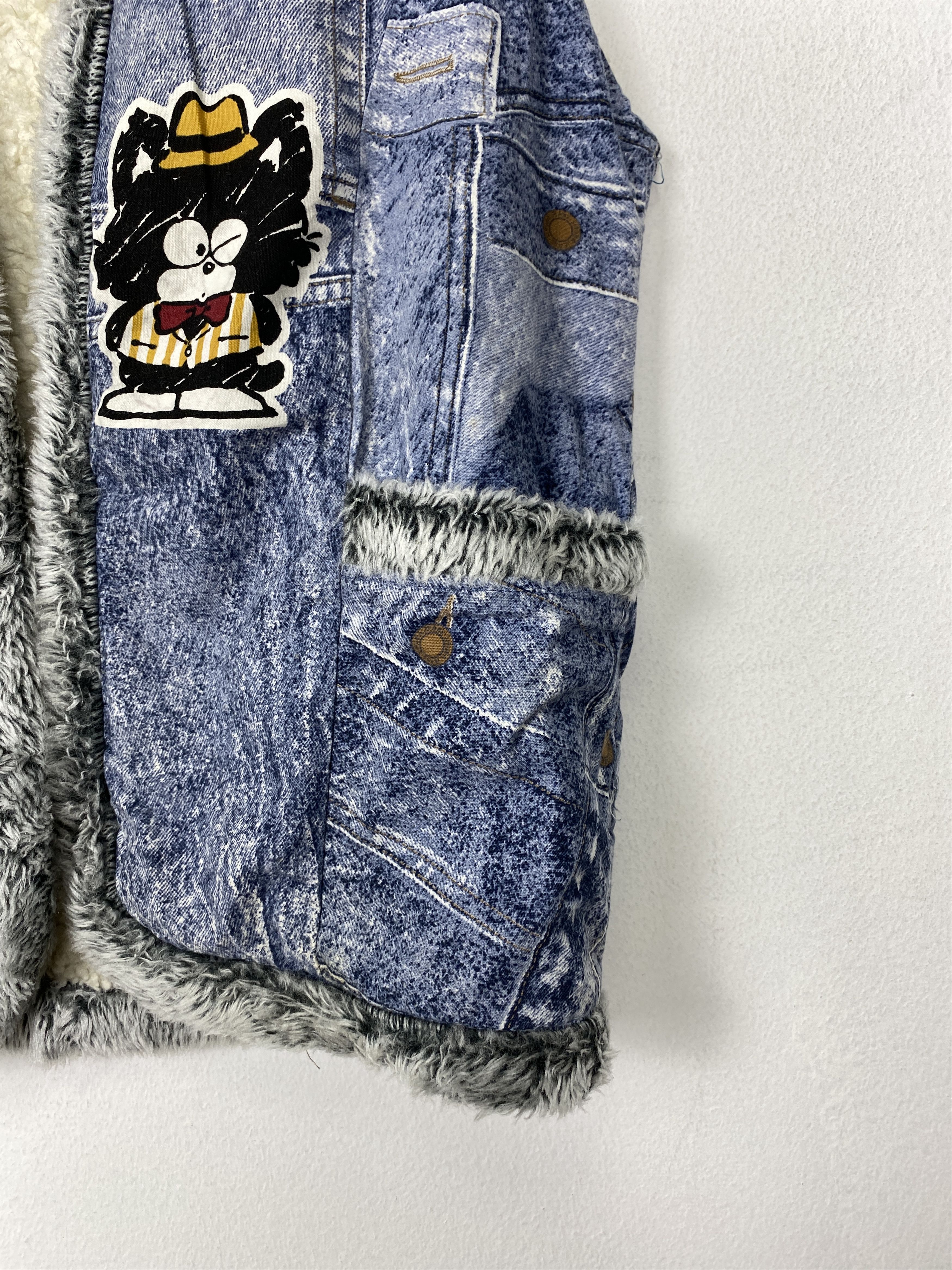 Japanese Brand Vintage Icobun Faux Fur Lined Denim Vest with Cartoon Patch Size US M / EU 48-50 / 2 - 6 Thumbnail