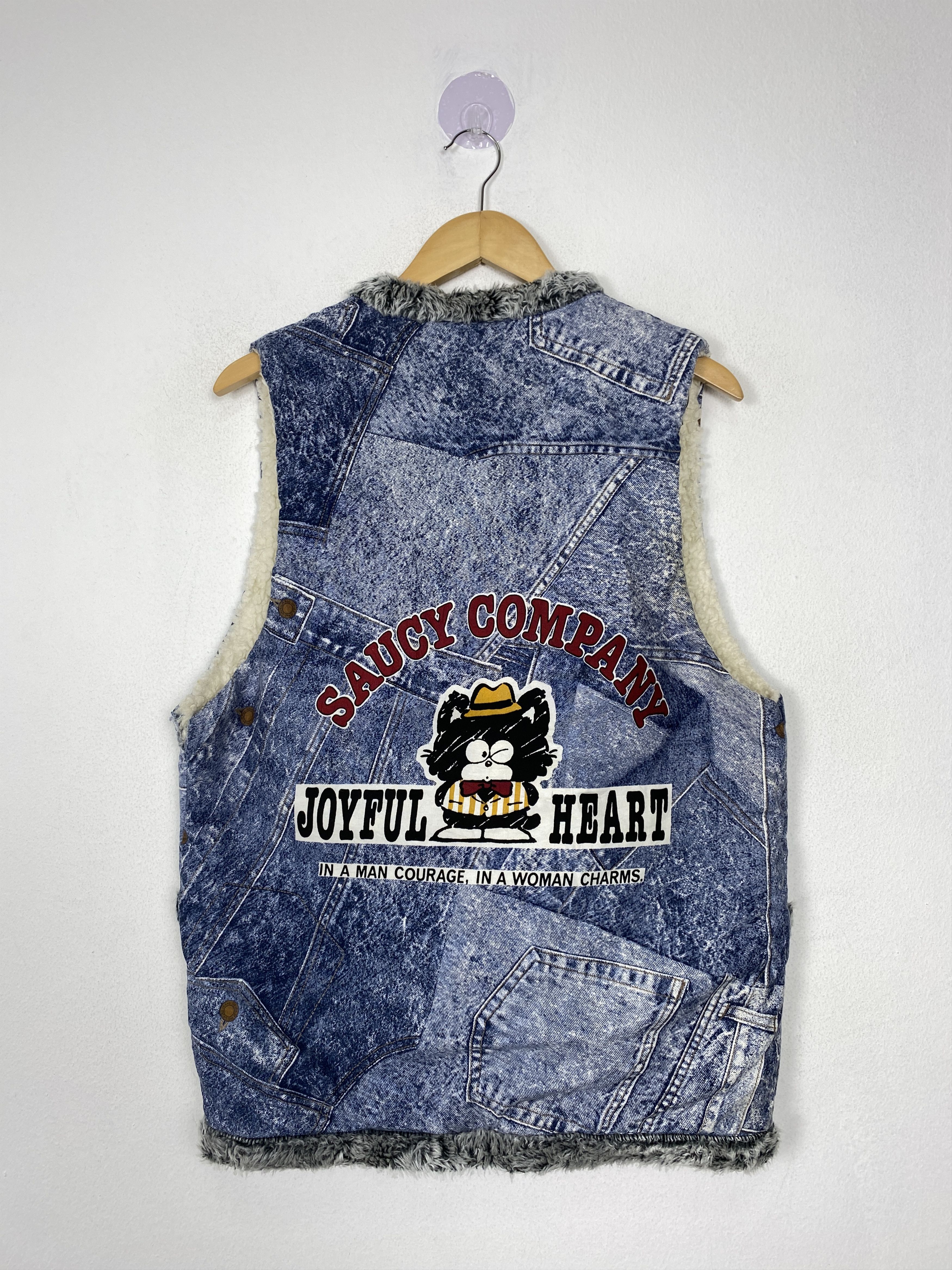 Japanese Brand Vintage Icobun Faux Fur Lined Denim Vest with Cartoon Patch Size US M / EU 48-50 / 2 - 3 Thumbnail