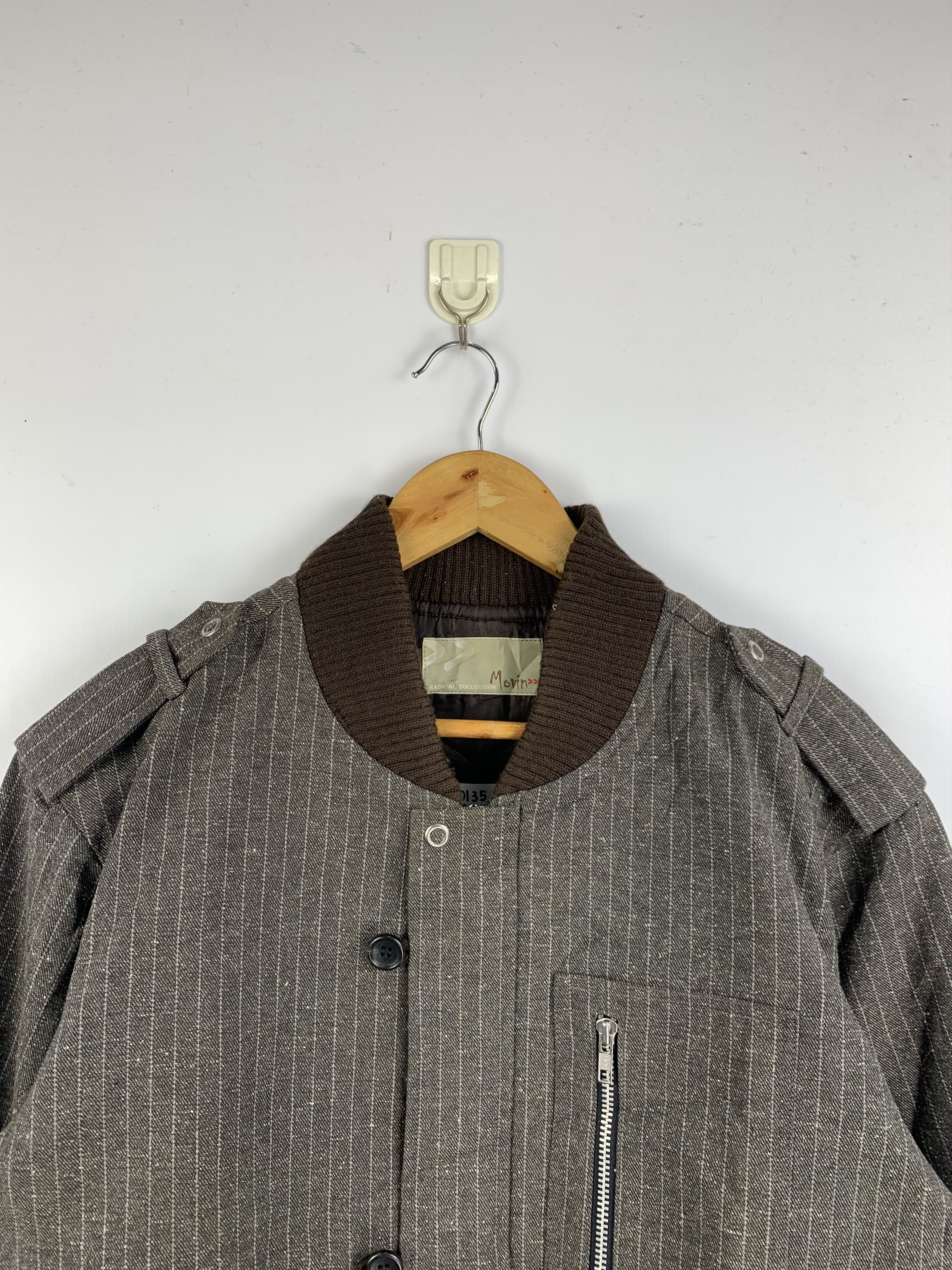 Japanese Brand Vintage MOVIN Nice Striped Wool Bomber Jacket Size US L / EU 52-54 / 3 - 3 Thumbnail