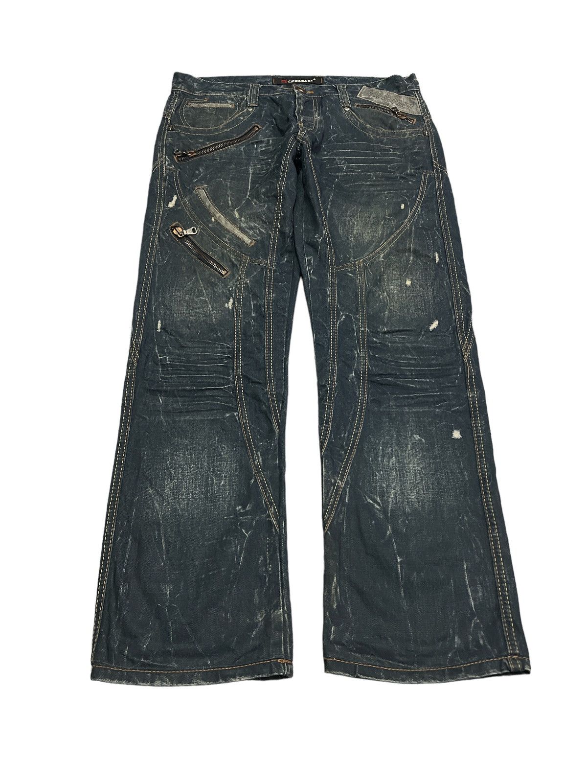 Other SICK💥CIPO&BAXX DISTRESSED DENIM PANTS INSPIRED ISSEY MIYAKE Size US 35 - 2 Thumbnail