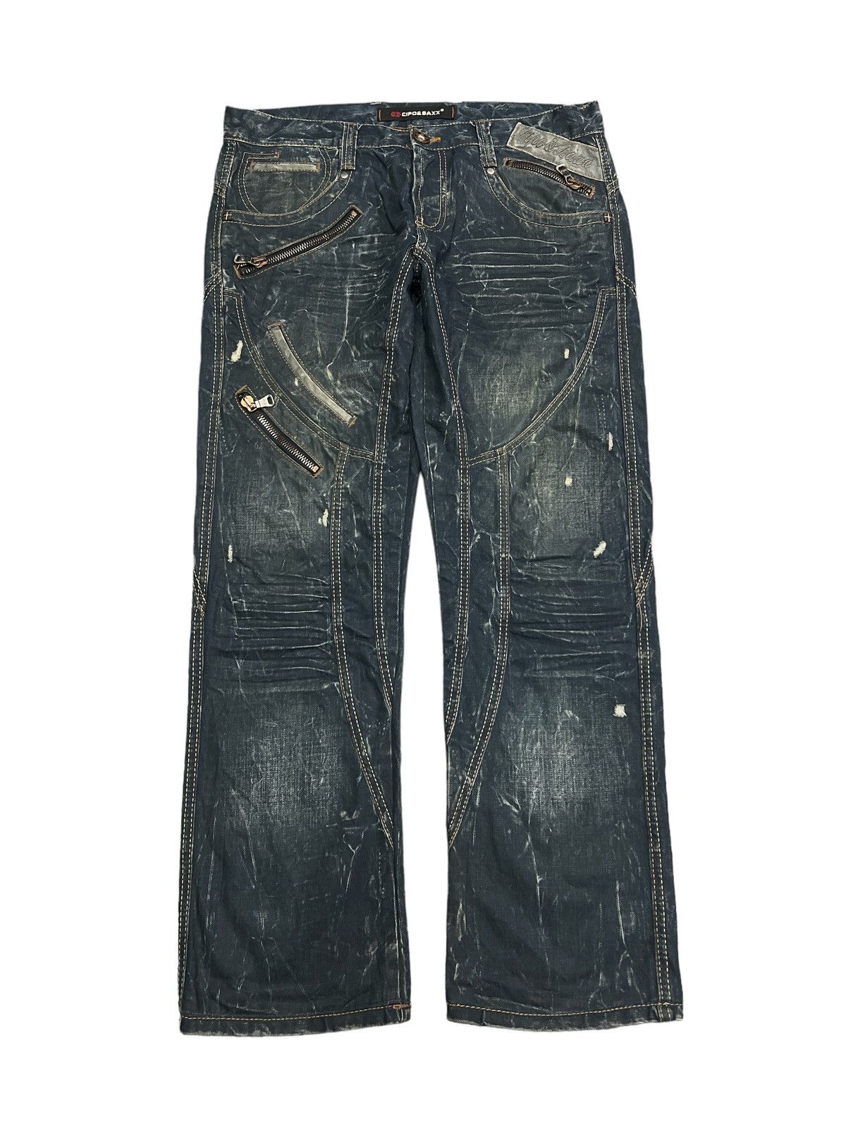 SICK💥CIPO&BAXX DISTRESSED DENIM PANTS INSPIRED ISSEY MIYAKE