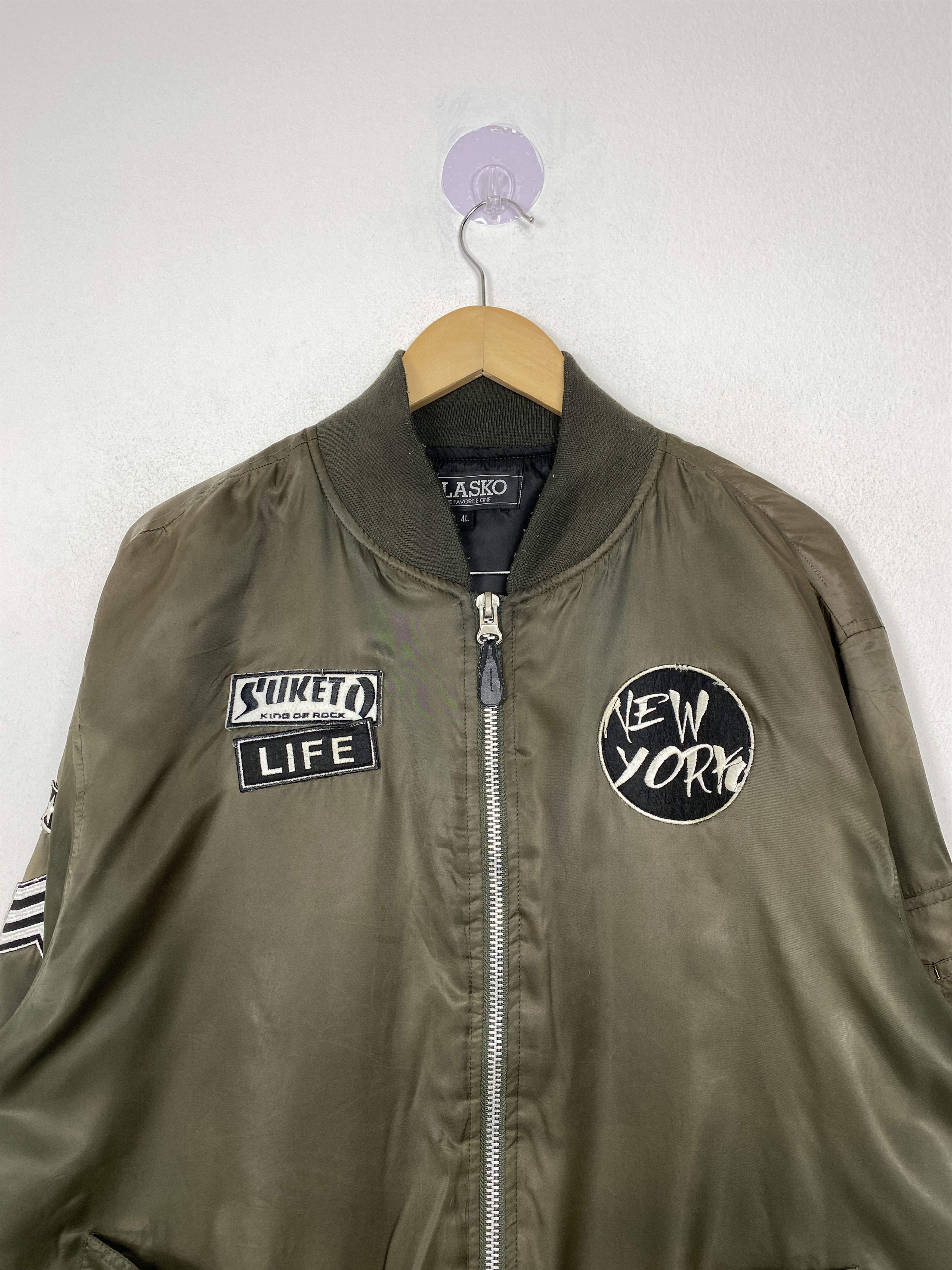 Japanese Brand Vintage ALASKO New York Patch Logo Nylon Bomber Jacket Size US XXL / EU 58 / 5 - 2 Thumbnail