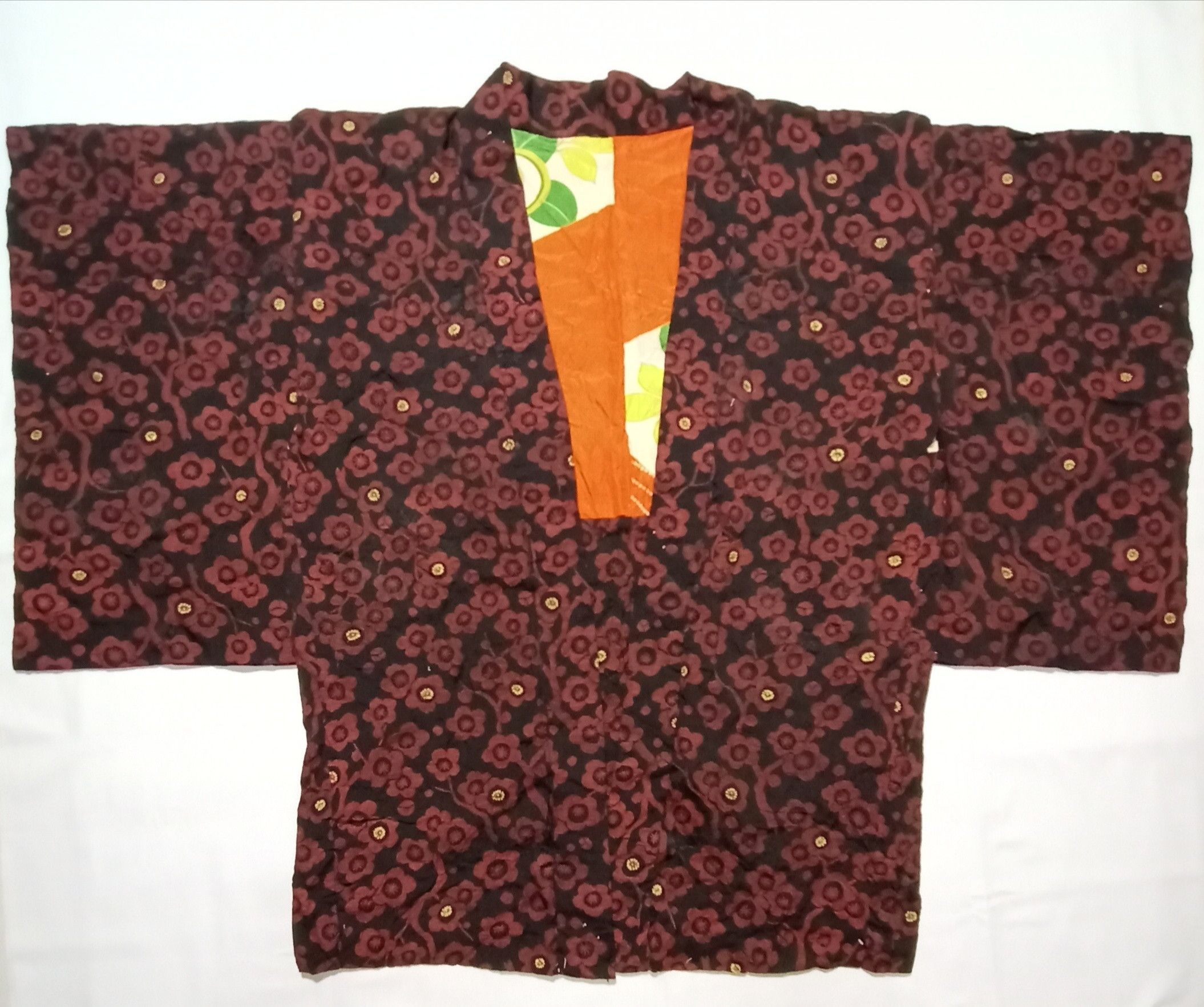 Japanese Brand Kimono Noragi Haori Red Floral Cardigan Happi Jacket Size US L / EU 52-54 / 3 - 1 Thumbnail