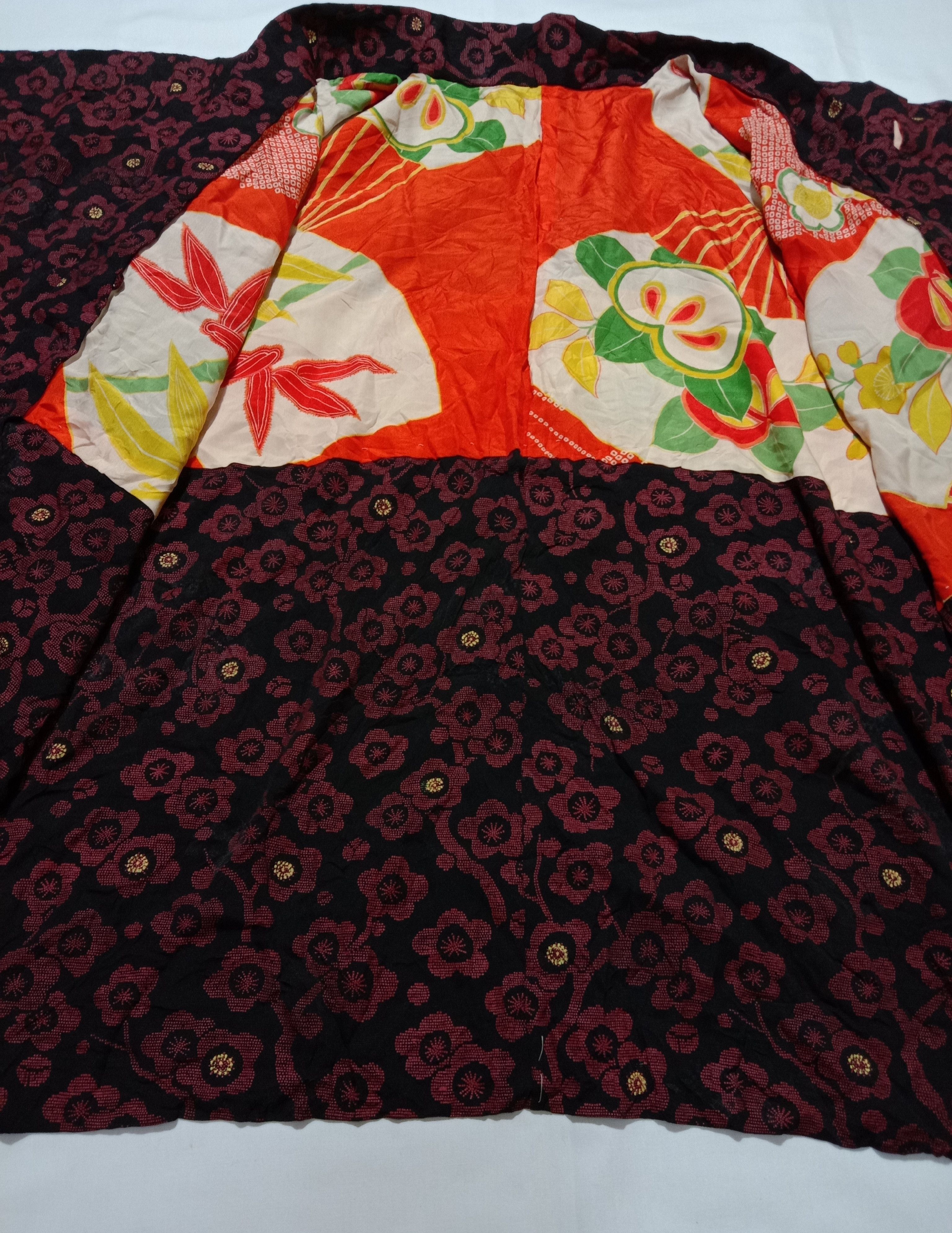 Japanese Brand Kimono Noragi Haori Red Floral Cardigan Happi Jacket Size US L / EU 52-54 / 3 - 2 Thumbnail