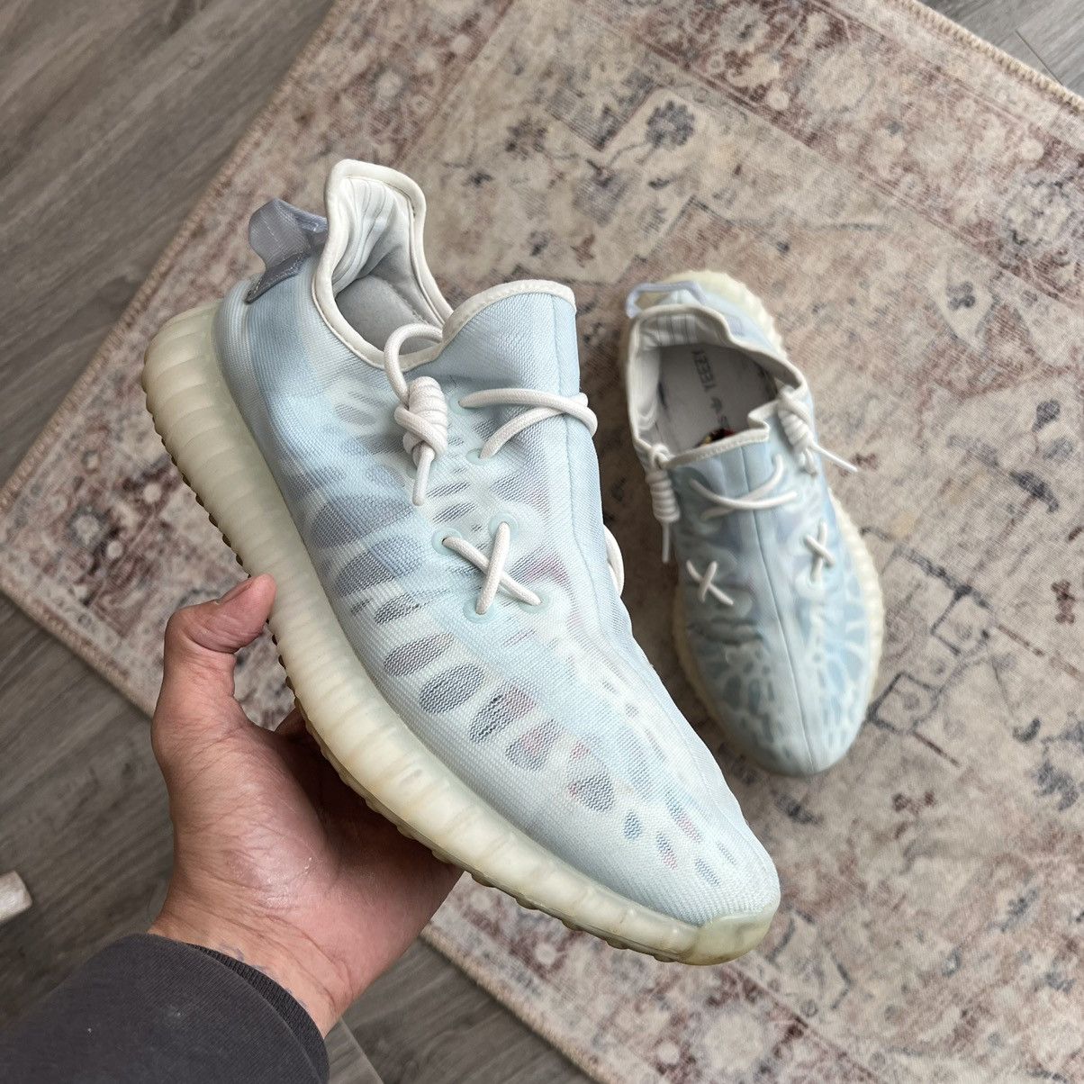 image of Adidas Yeezy Boost 350 Mono Ice Kanye Shoes in Blue, Men's (Size 12)