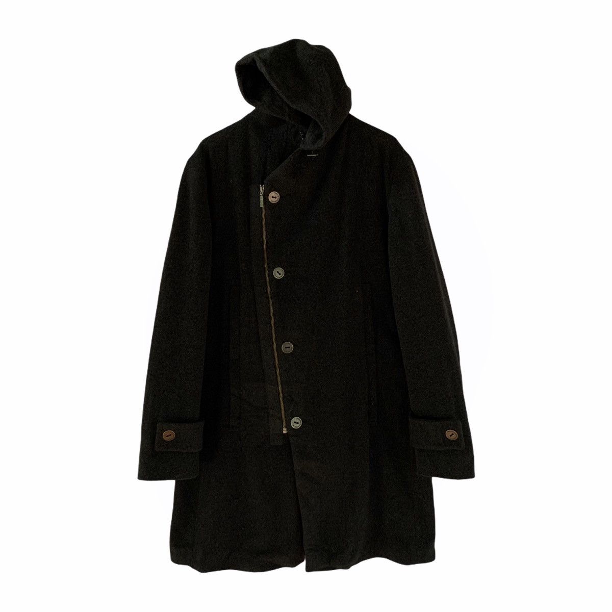 image of Adolfo Dominguez Wool Hoodie Zipper Long Jacket in Black, Men's (Size Large)