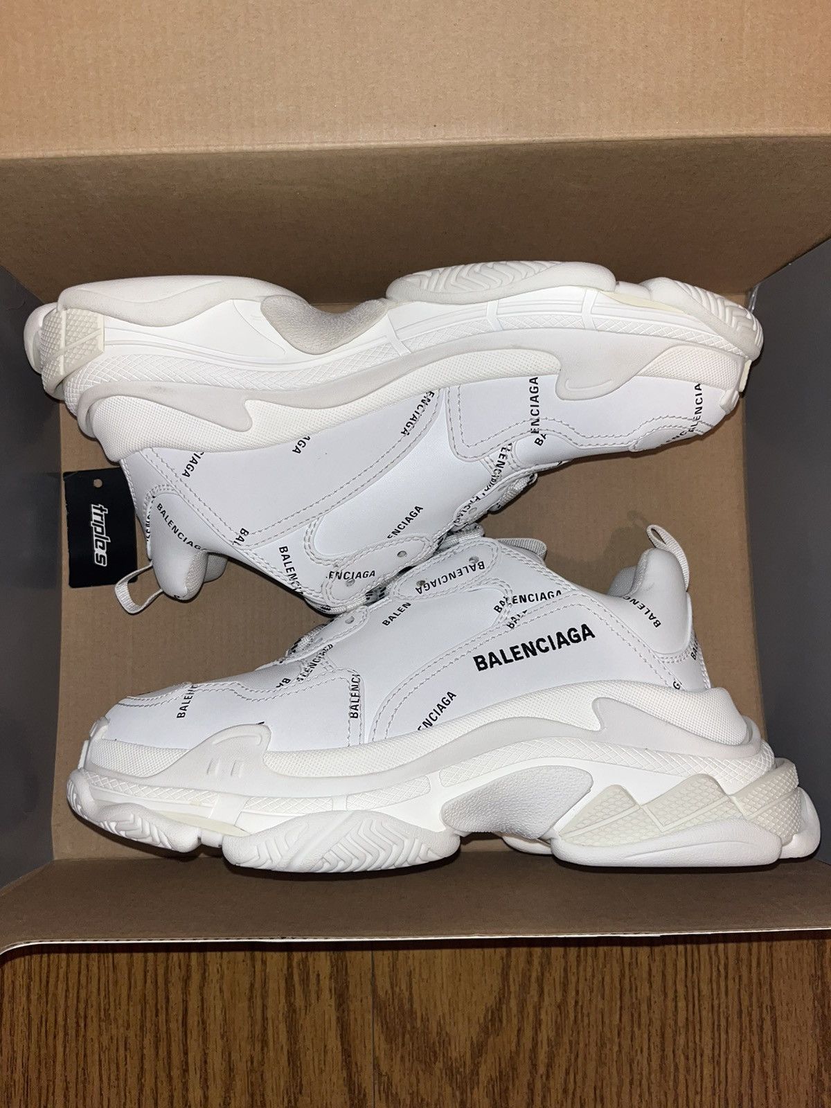 image of Balenciaga Triple S All Over Logo Sneaker in White, Men's (Size 7)