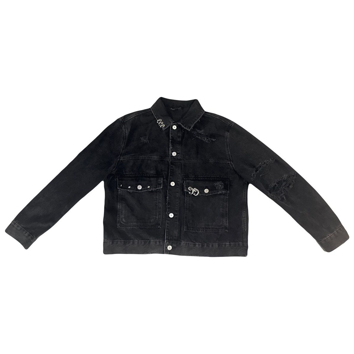 H&M Distressed & Pierced Denim Jacket Size US L / EU 52-54 / 3 - 2 Thumbnail
