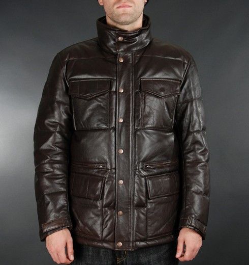 image of Hype x Penfield Wood Wood X Penfield Leather Down Jacket in Brown, Men's (Size Medium)