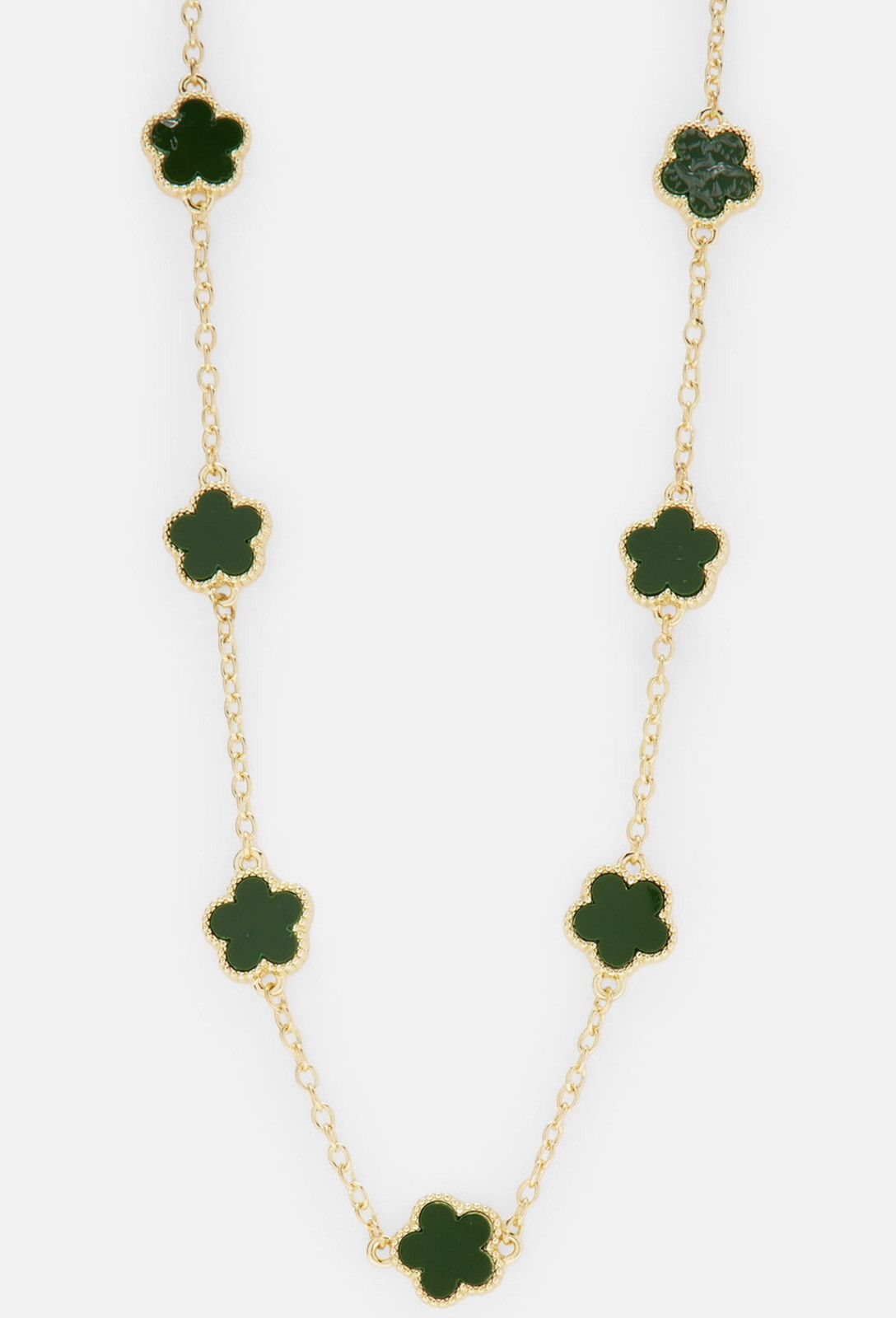 Green/Gold Iced multi Clover Necklace Chain