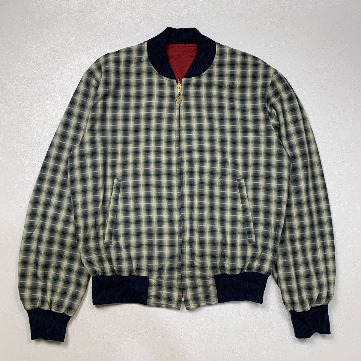 image of Buzz Ricksons x Toyo Enterprises Vintage Repro 50S Style Eyes Shadow Plaid Reversible Bomber in Pla