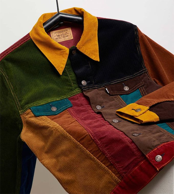 S Levi's TYPE 3 Jacket Corduroy Denim Patchwork Multicolor