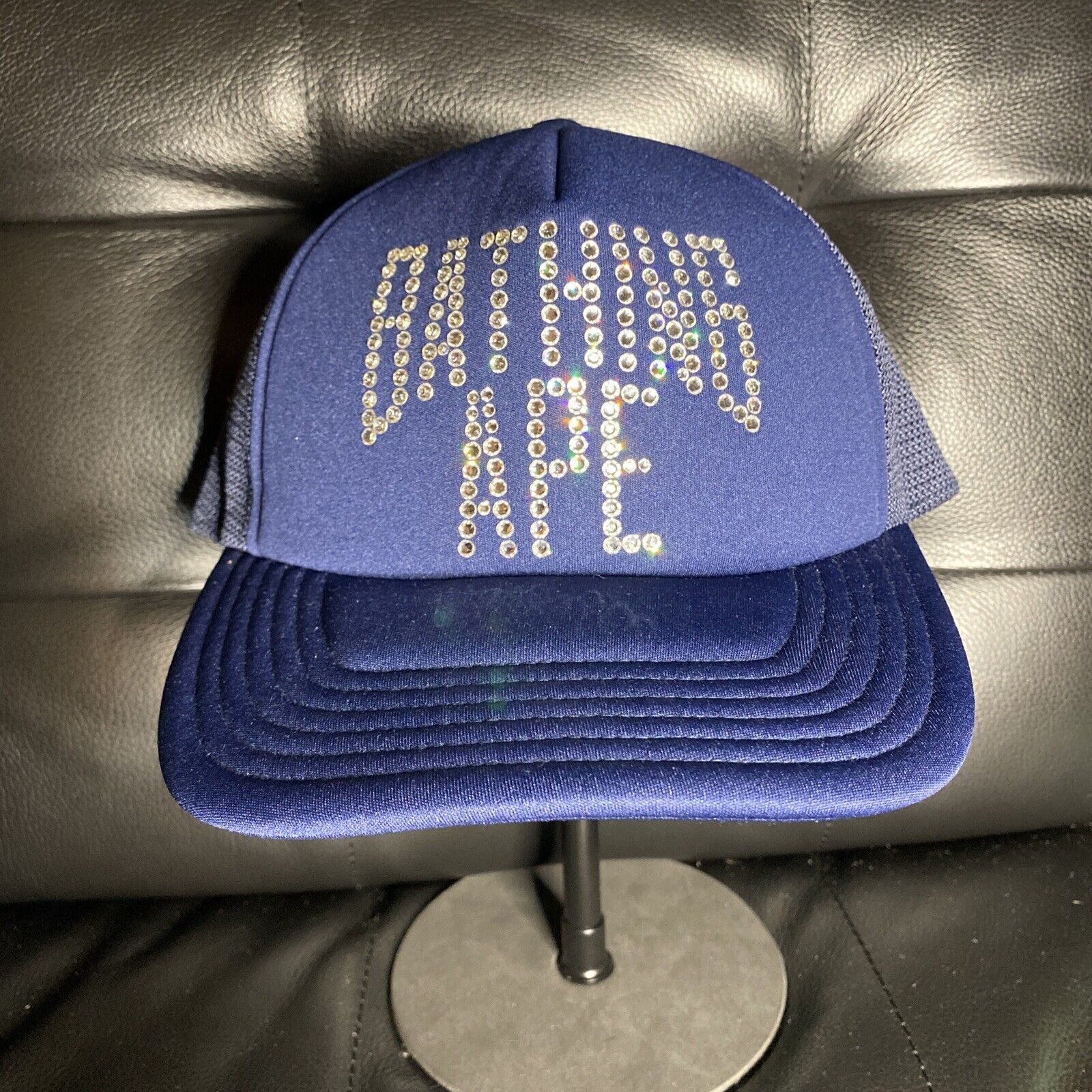 image of Abathing Ape Bape Rhinestone Trucker Hat in Blue, Men's