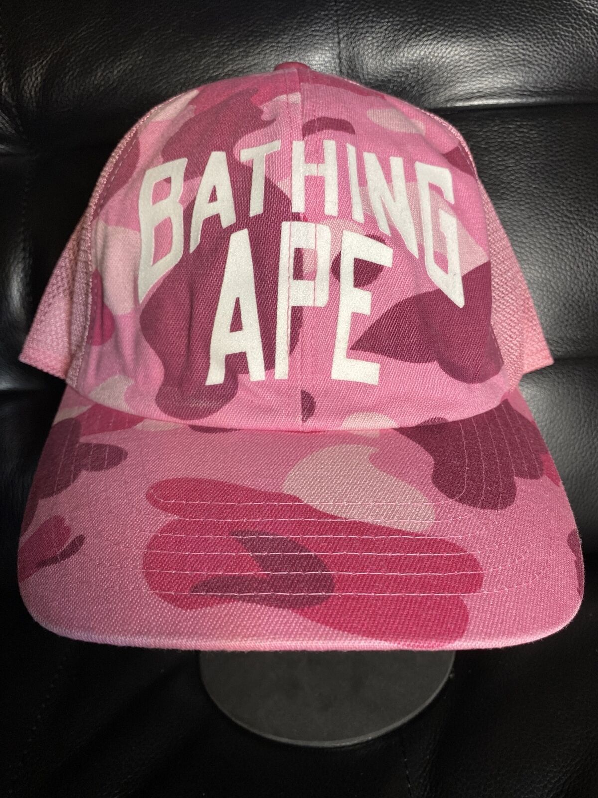 image of Abathing Ape Bape Pink Nyc Logo Trucker Hat, Men's