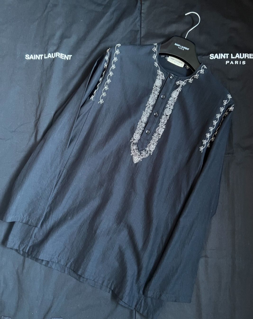Pre-owned Saint Laurent Arabesque Totem Linen Shirt In Black