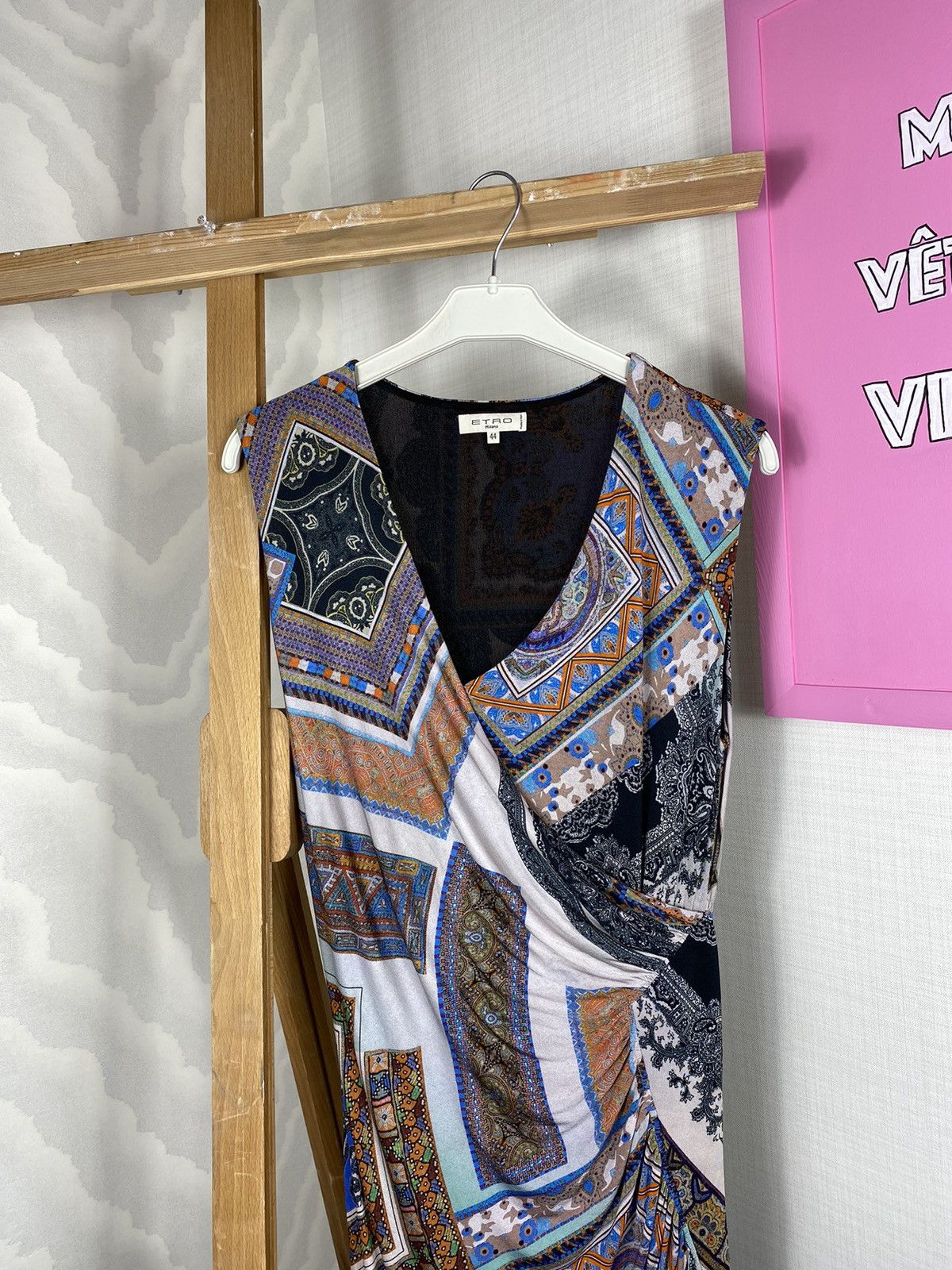 Etro × Vintage ETRO Paisley Pleated V Dress Size L / US 10 / IT 46 - 3 Thumbnail