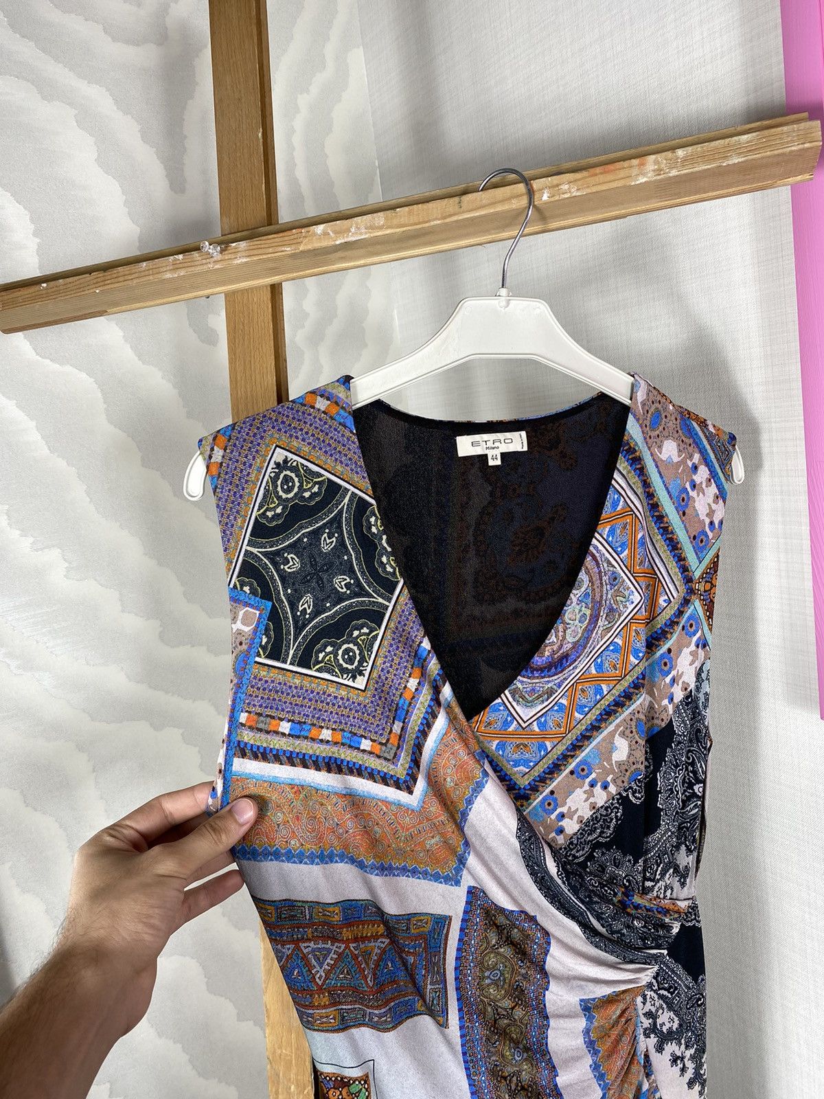 Etro × Vintage ETRO Paisley Pleated V Dress Size L / US 10 / IT 46 - 7 Thumbnail