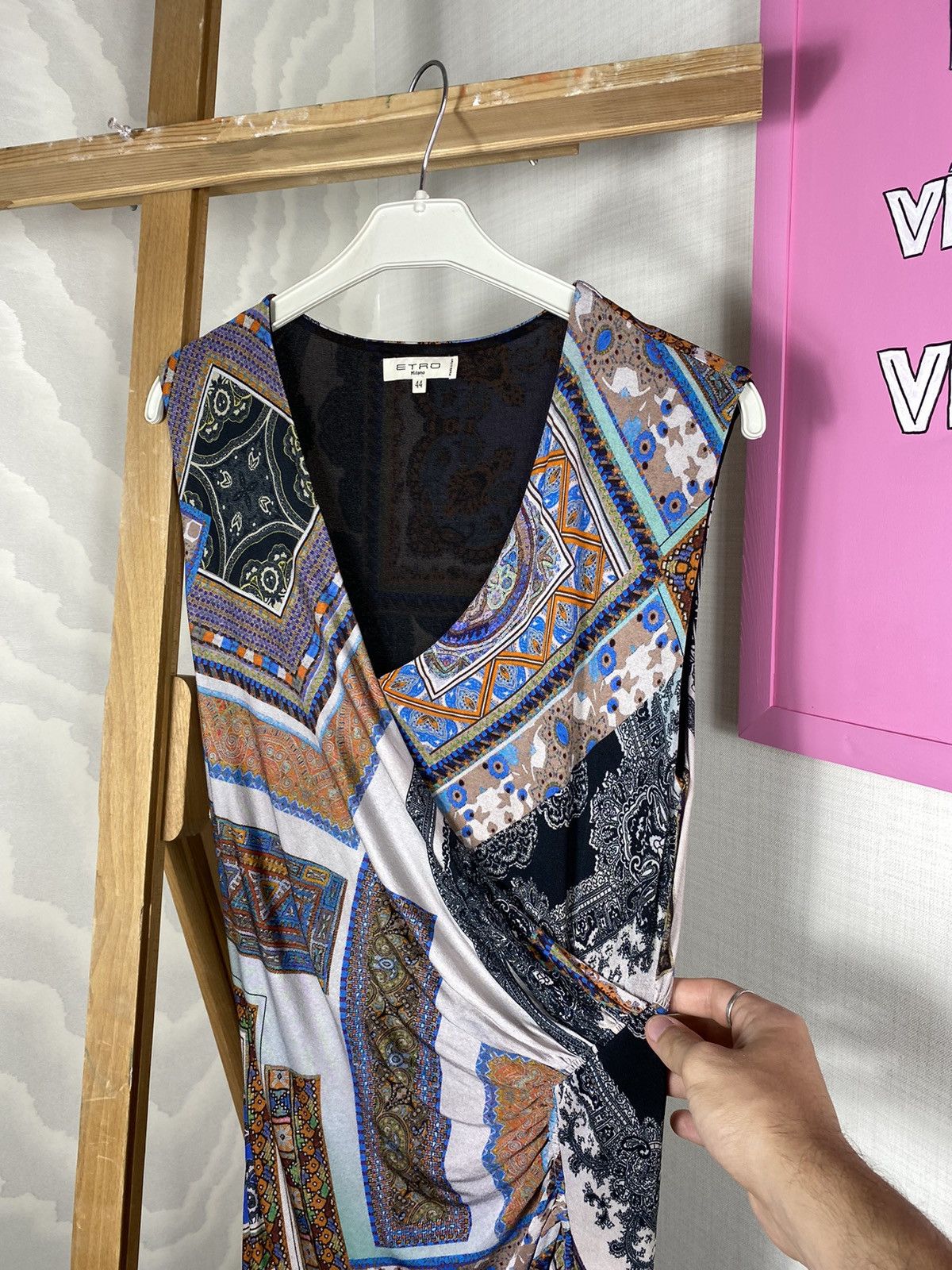 Etro × Vintage ETRO Paisley Pleated V Dress Size L / US 10 / IT 46 - 6 Thumbnail
