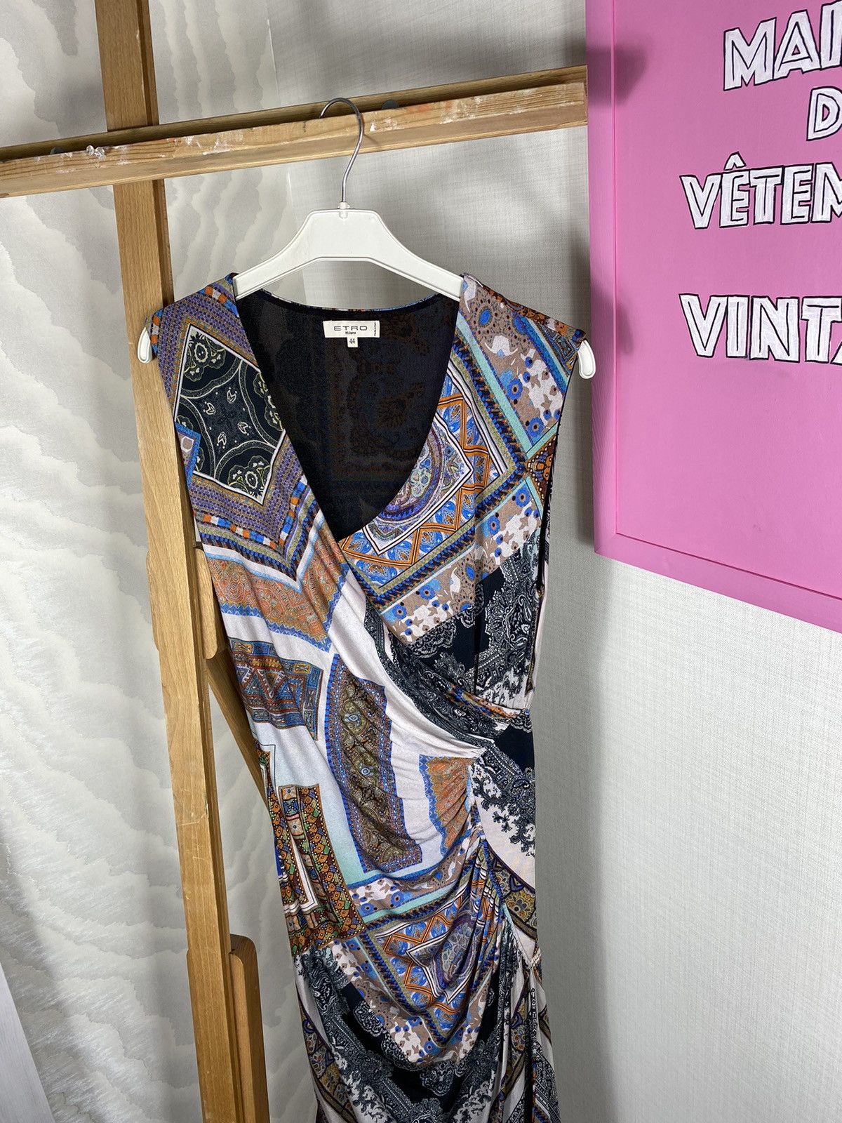 Etro × Vintage ETRO Paisley Pleated V Dress Size L / US 10 / IT 46 - 4 Thumbnail