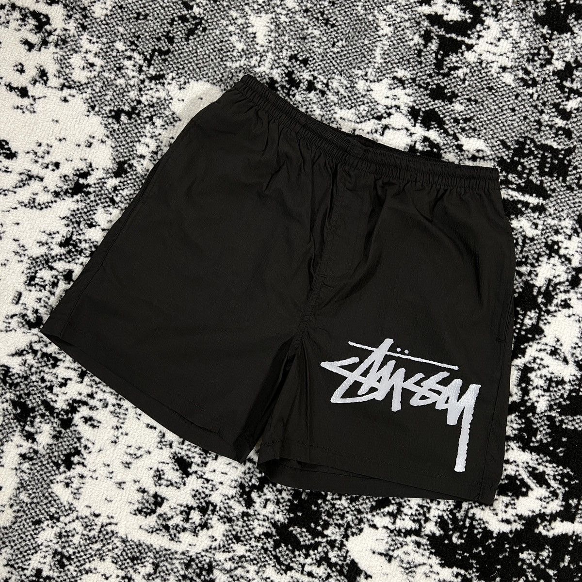 image of Stussy Stock Big Beach Shorts In Size 36 in Black, Men's