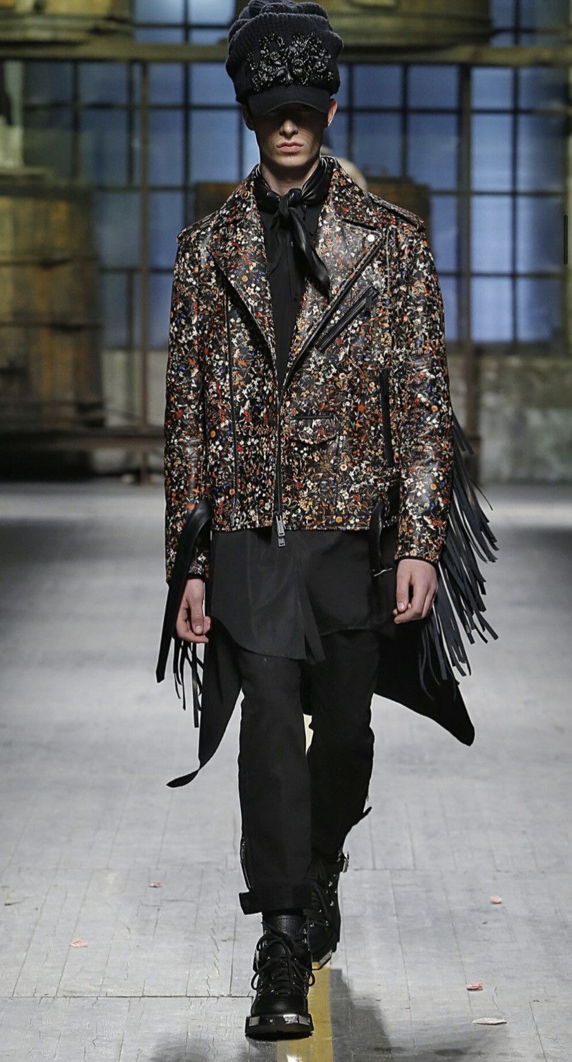 image of Fw17 Dsquared Dsquared2 Floral Leather Biker Jacket in Black Floral, Men's (Size Medium)