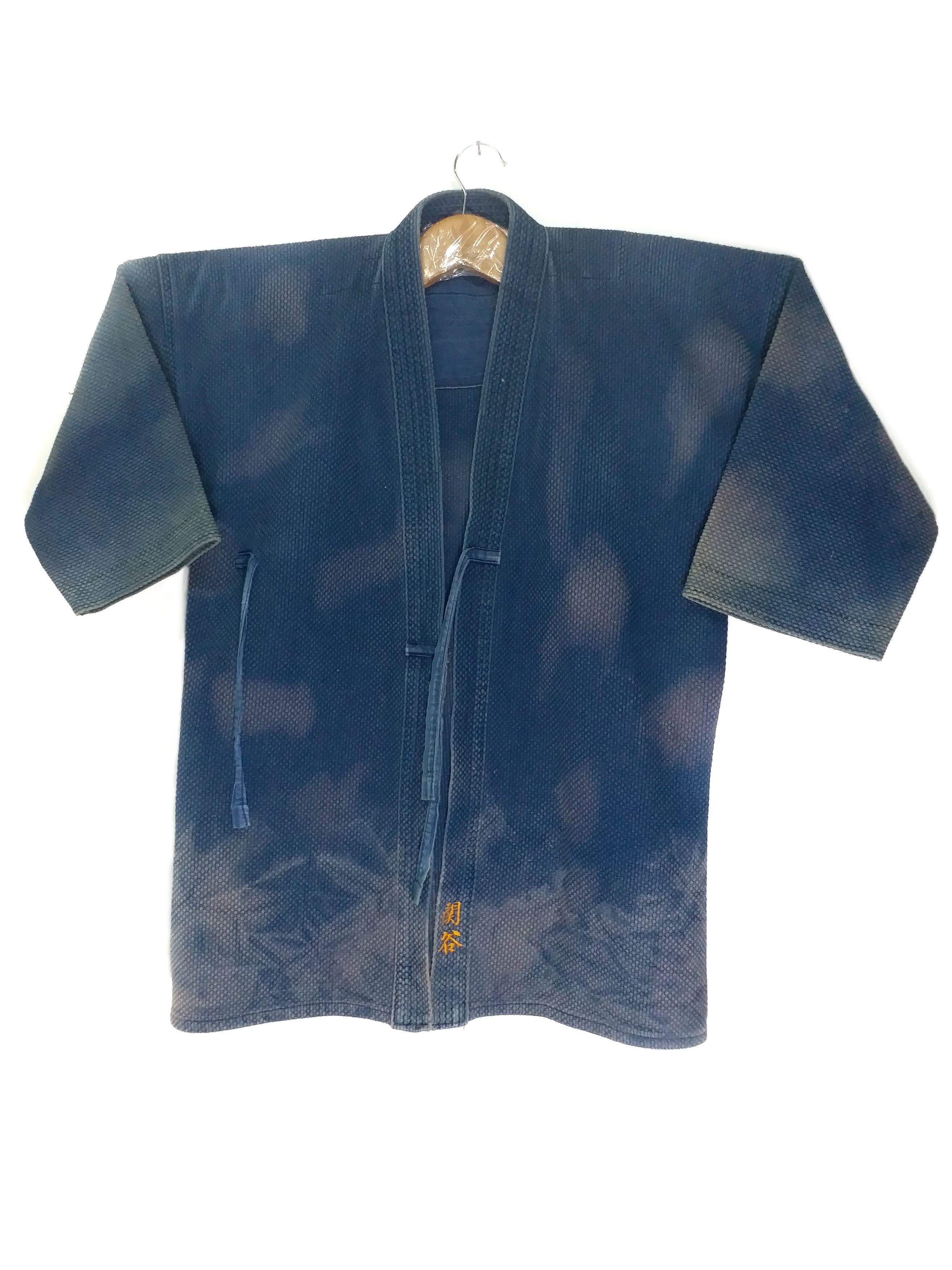 Indigo × Kiriko Made DELETE ANYTIME Indigo Dyed BORO Sashiko Noragi Kimono JAPAN Size US M / EU 48-50 / 2 - 1 Thumbnail