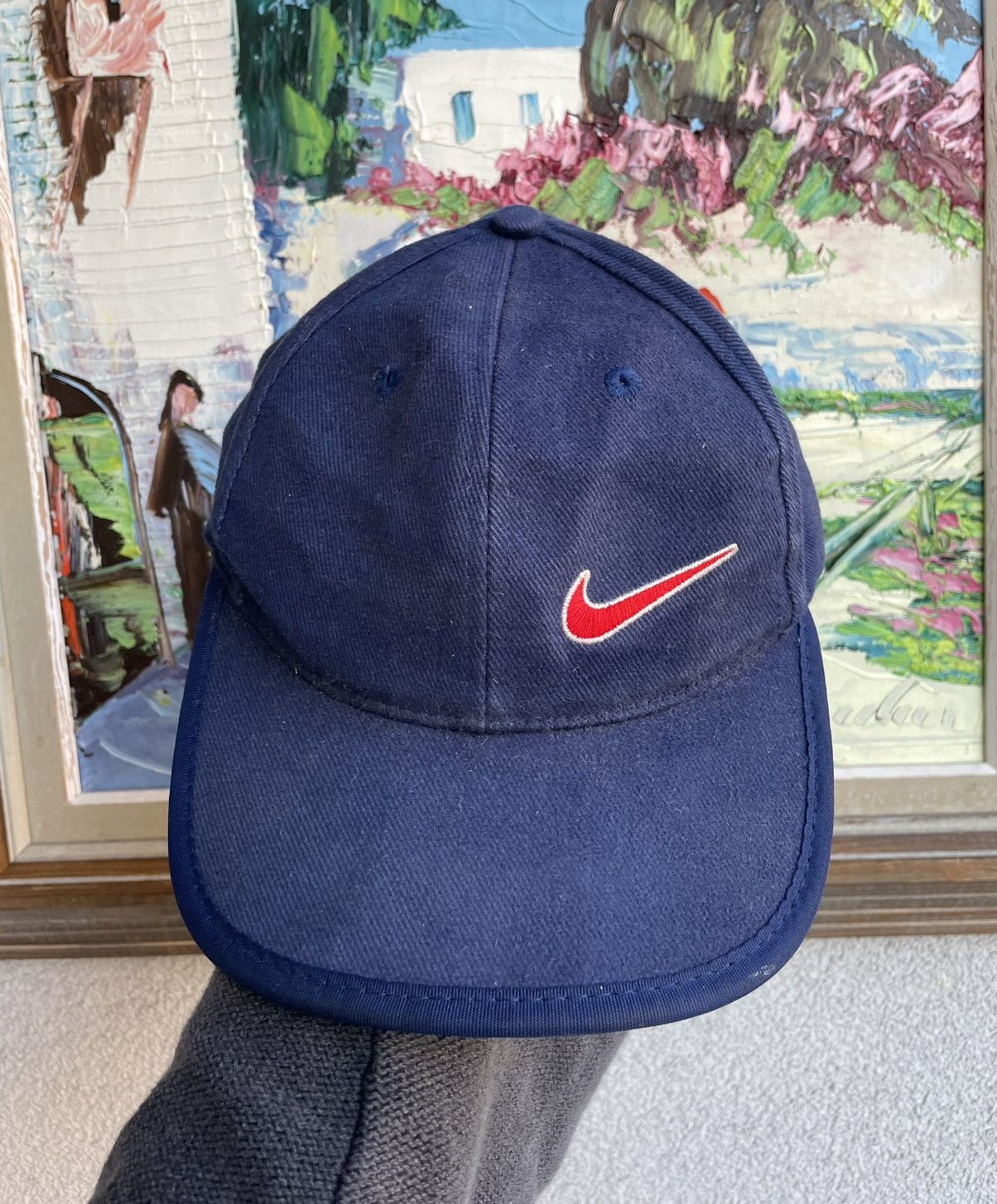 Nike outlet Vintage Black Denim 90's Swoosh Hat Snapback Cap Small n Y2K