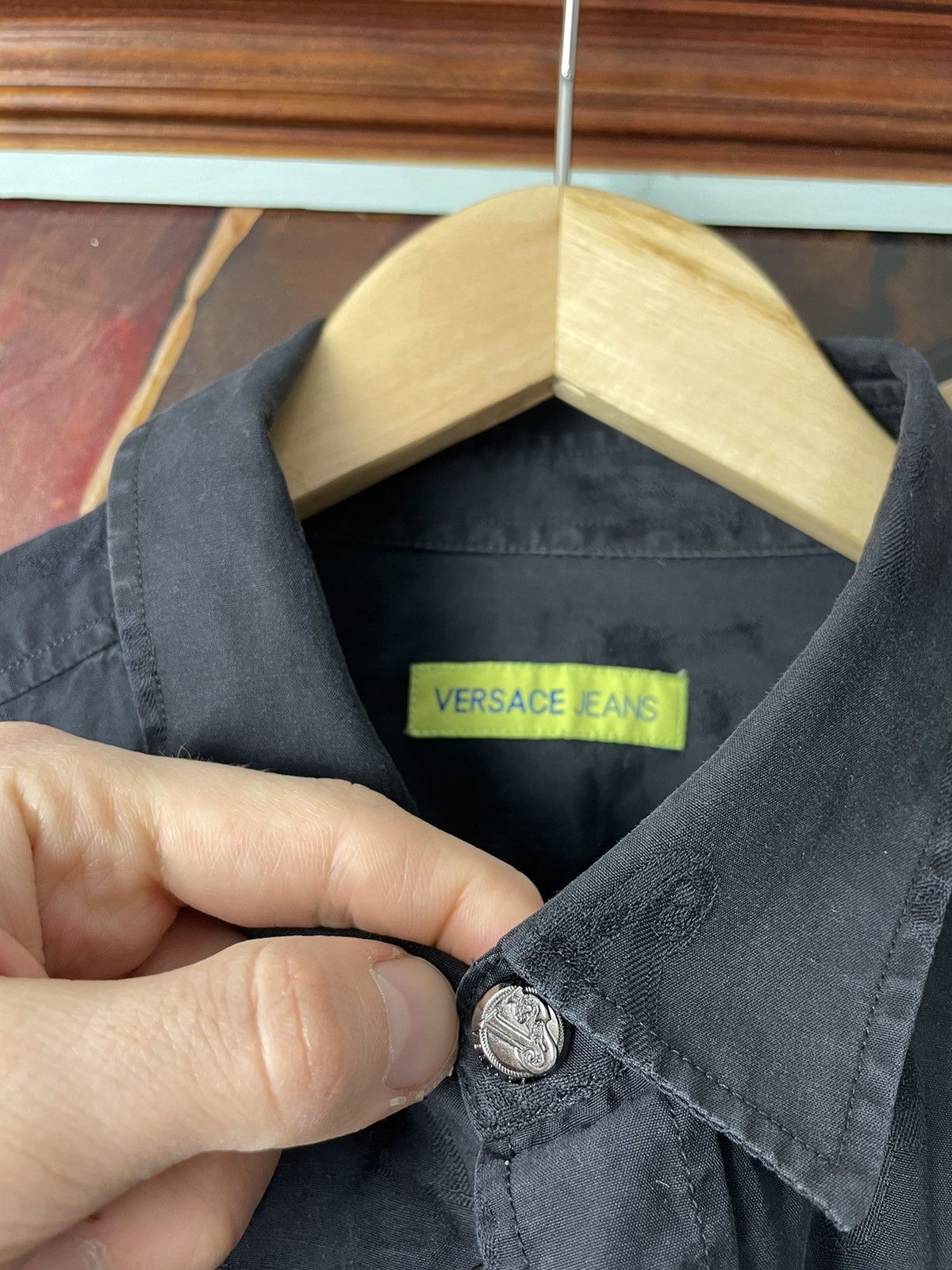 Versace Jeans Couture Versace Luxury Designer Button Up Monogram Black Shirt Rare Size US L / EU 52-54 / 3 - 5 Thumbnail