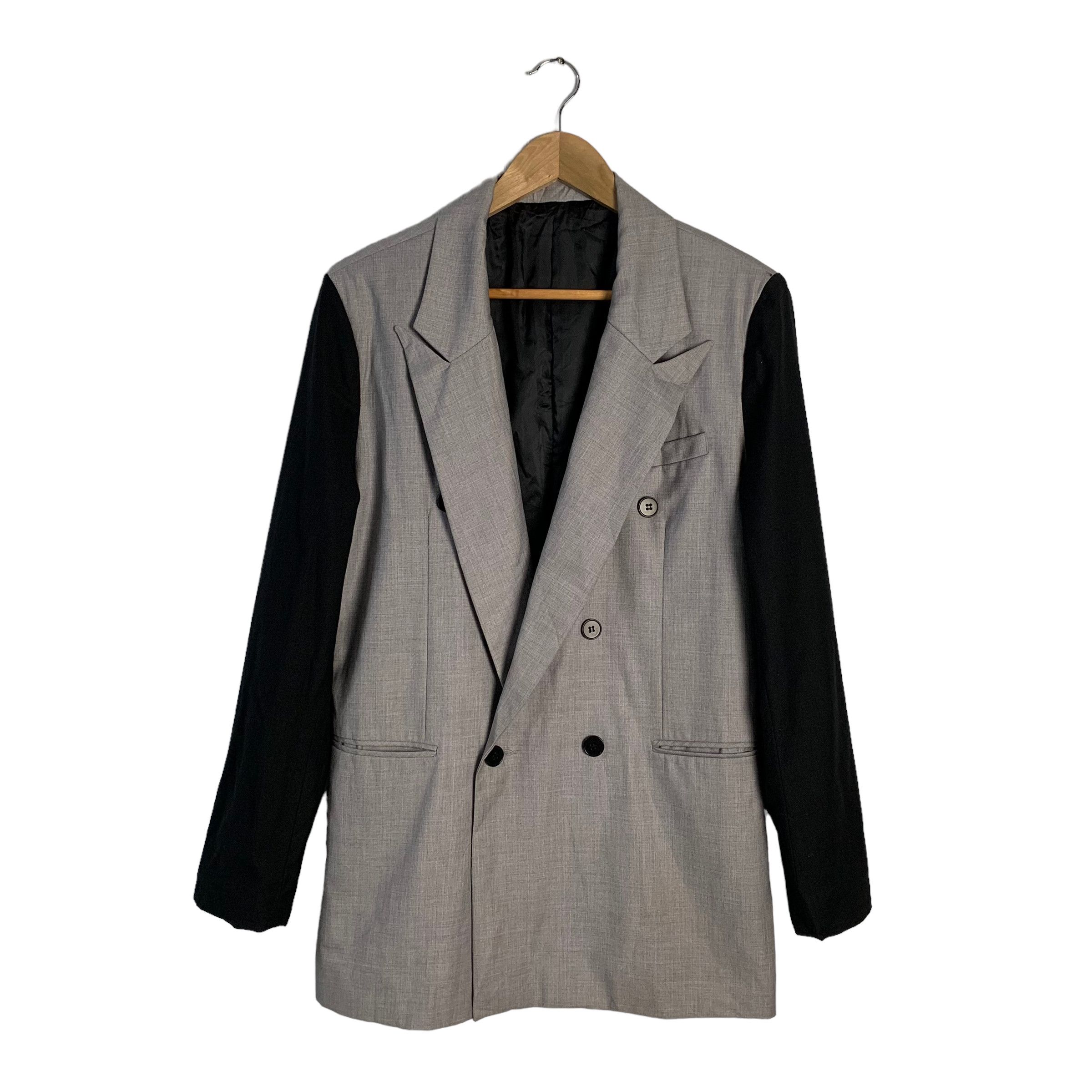 image of Lad Musician Double Breast Color Block Casual Jacket in Grey, Men's (Size Small)