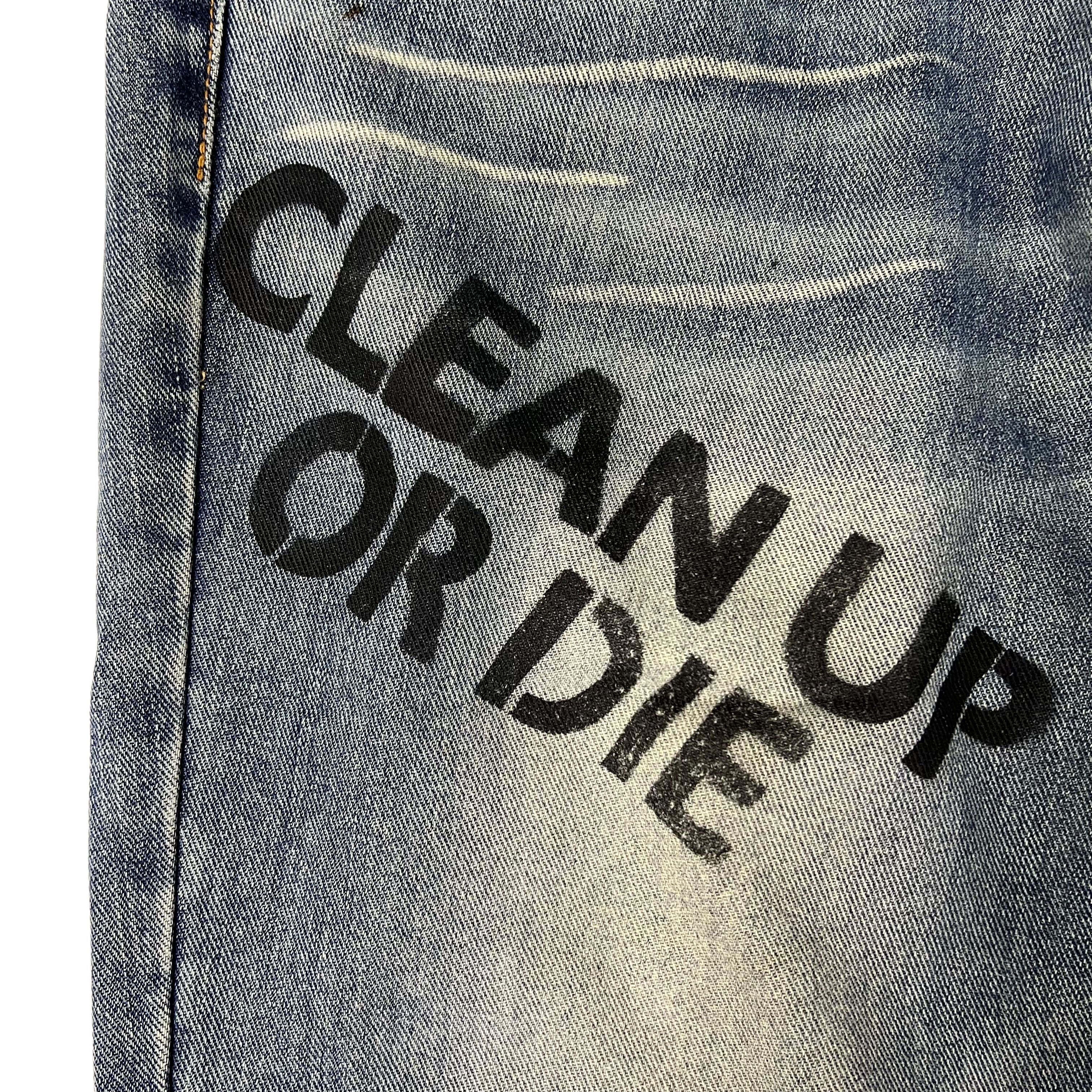 Katharine Hamnett London AW89 “Clean Up or Die” Archive Skull Print Denim Size US 32 / EU 48 - 6 Thumbnail