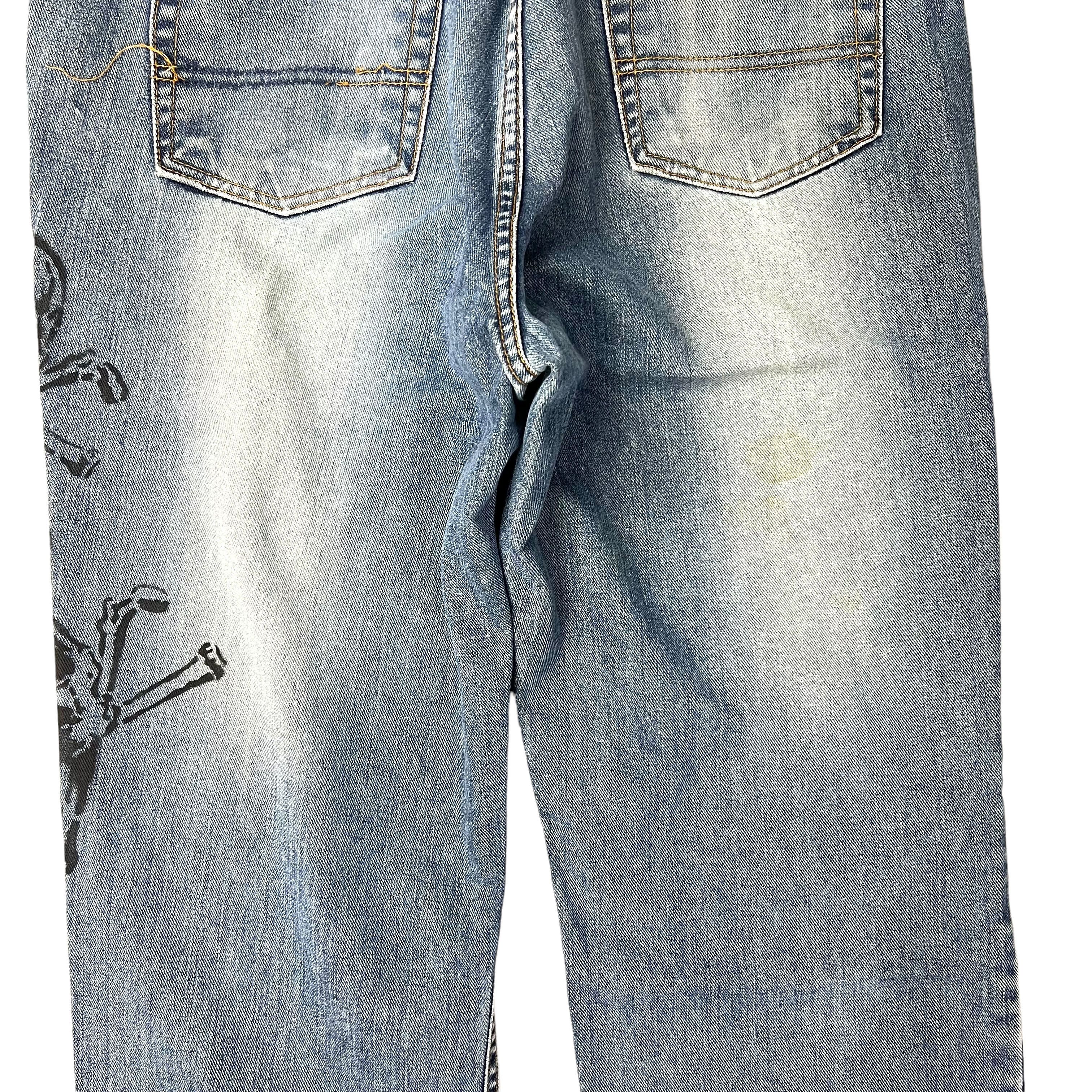 Katharine Hamnett London AW89 “Clean Up or Die” Archive Skull Print Denim Size US 32 / EU 48 - 10 Thumbnail