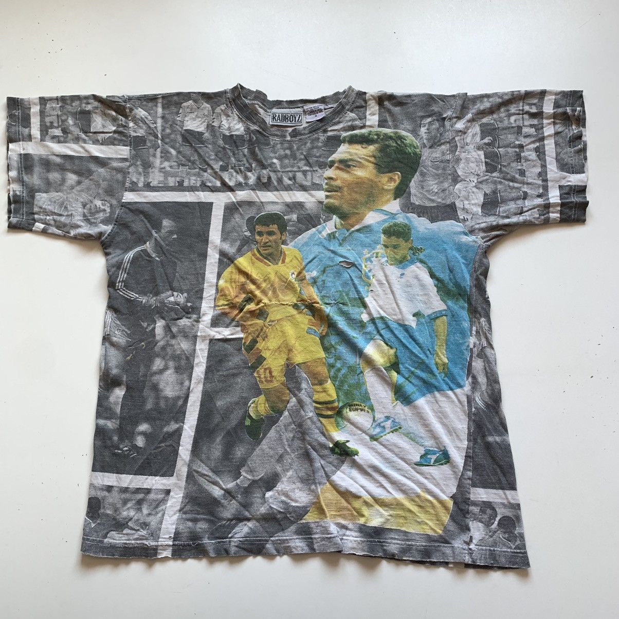 image of Fifa World Cup Vintage 90's Soccer Graphic Fifa All Over Print T Shirt, Men's (Size XL)