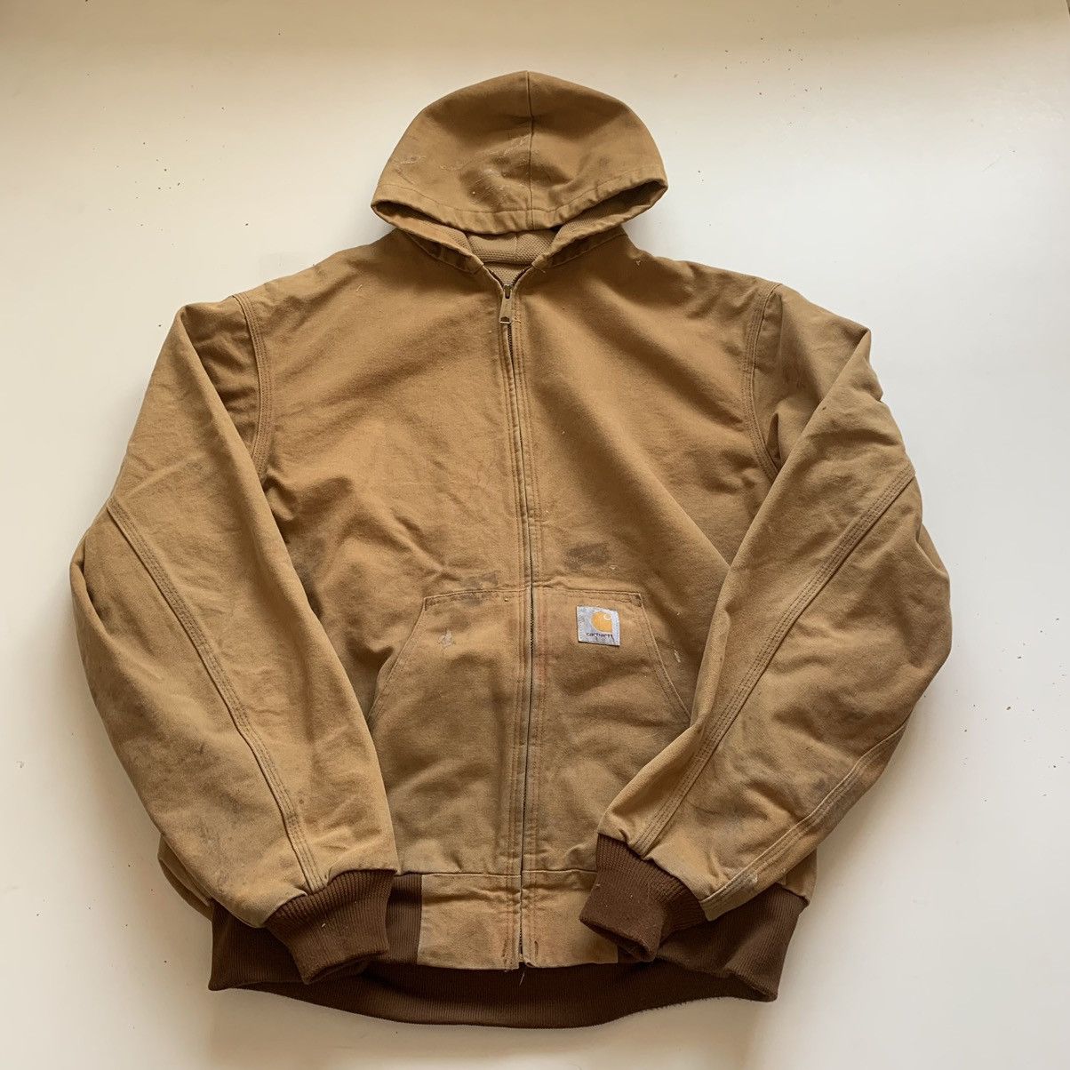 image of 2000S Carhartt Hooded Work Wear Jacket Mens 2Xl Tall in Kaki