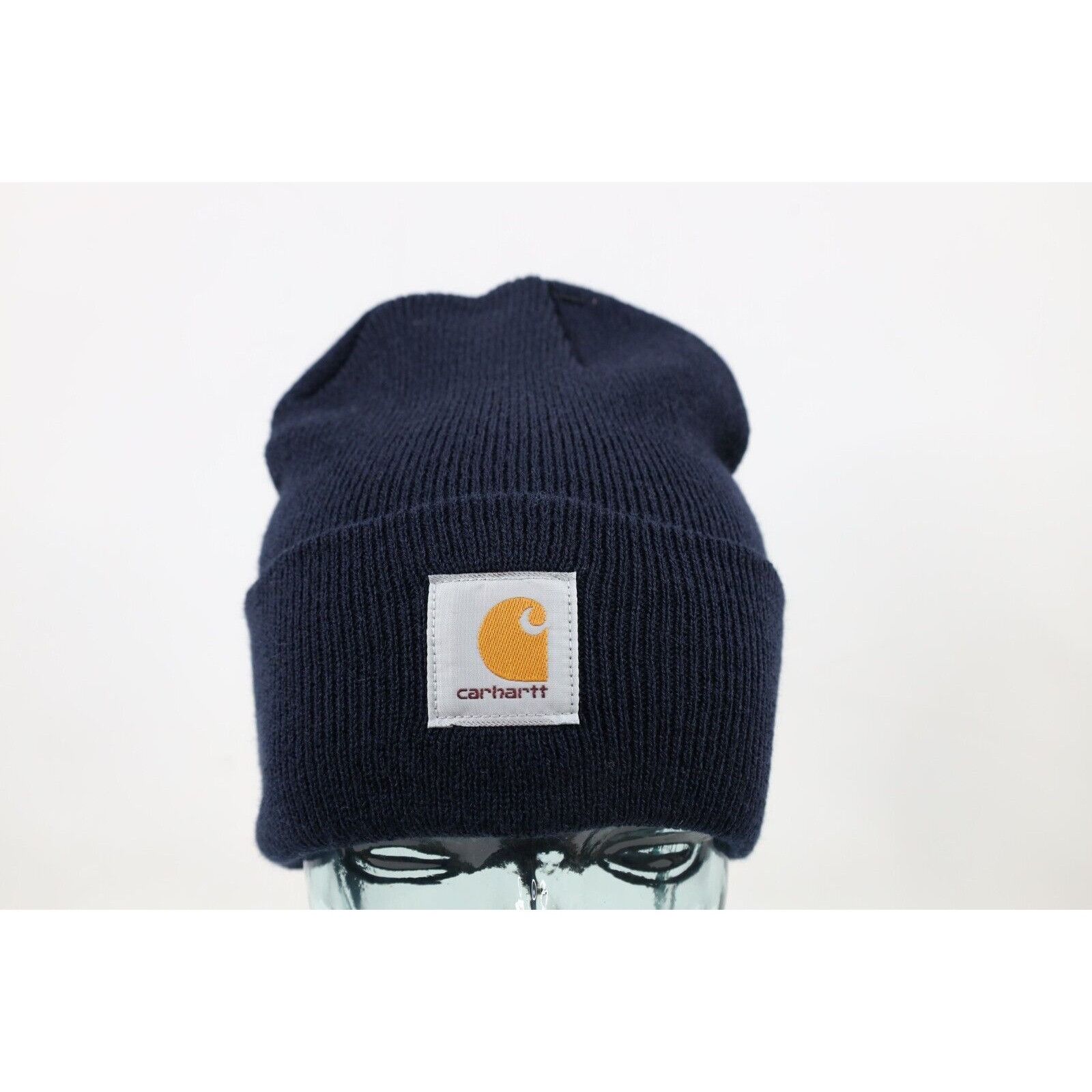 Carhartt New Carhartt Spell Out Box Logo Knit Winter Beanie Hat Navy Size ONE SIZE - 2 Thumbnail