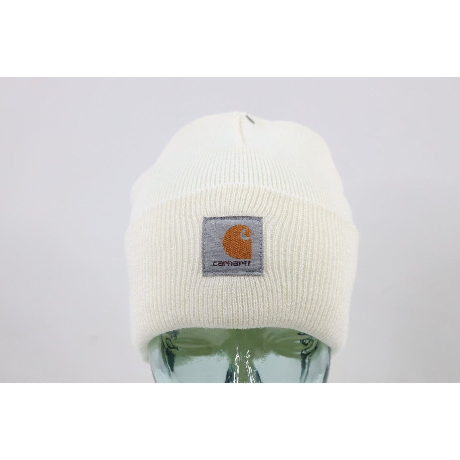 New Carhartt Spell Out Box Logo Knit Winter Beanie Hat White