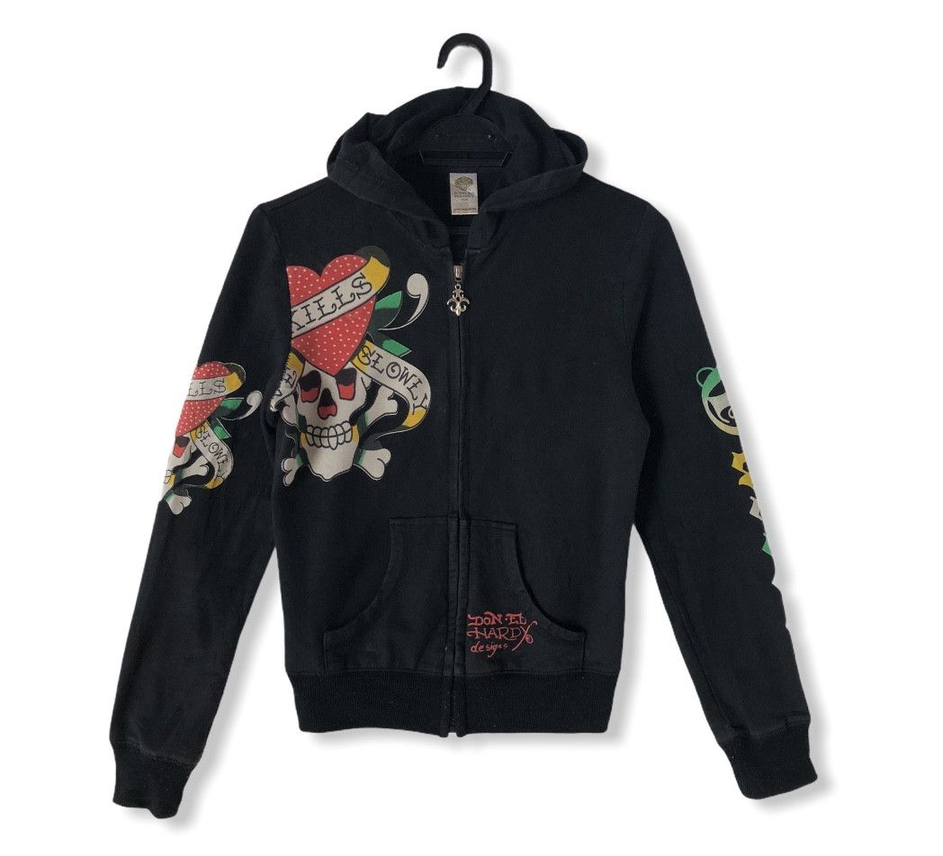 Ed Hardy VINTAGE ED HARDY WOMEN DIAMANTE LUCKY LOVE ZIPPER HOODIE Size S / US 4 / IT 40 - 2 Thumbnail