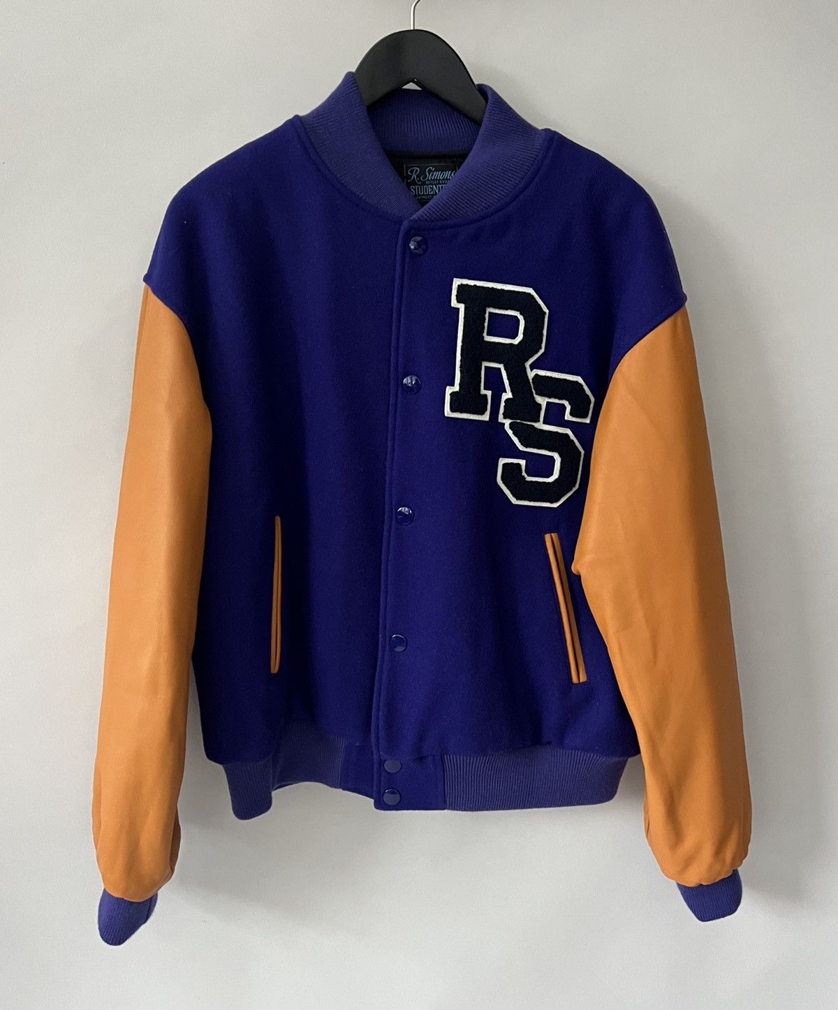 image of Raf Simons Life On Mars Varsity Jacket in Blue/Yellow, Men's (Size Small)