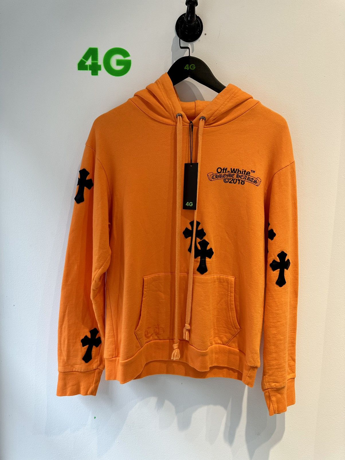 image of Chrome Hearts Virgil Cross Patch Hoodie Off White in Onix, Men's (Size Medium)