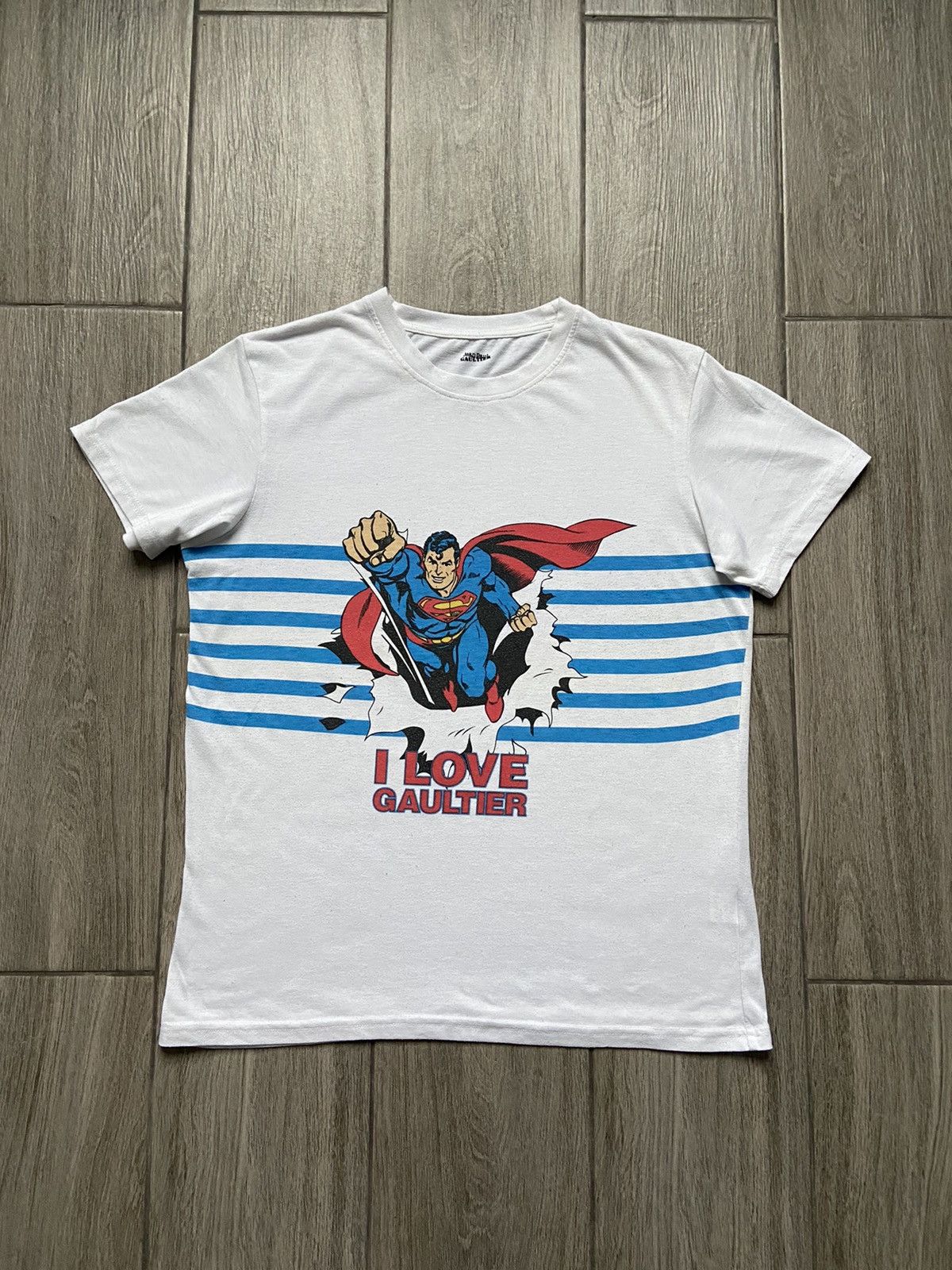 image of Jean Paul Gaultier I Love Gaultier Superman T-Shirt in White, Men's (Size Medium)