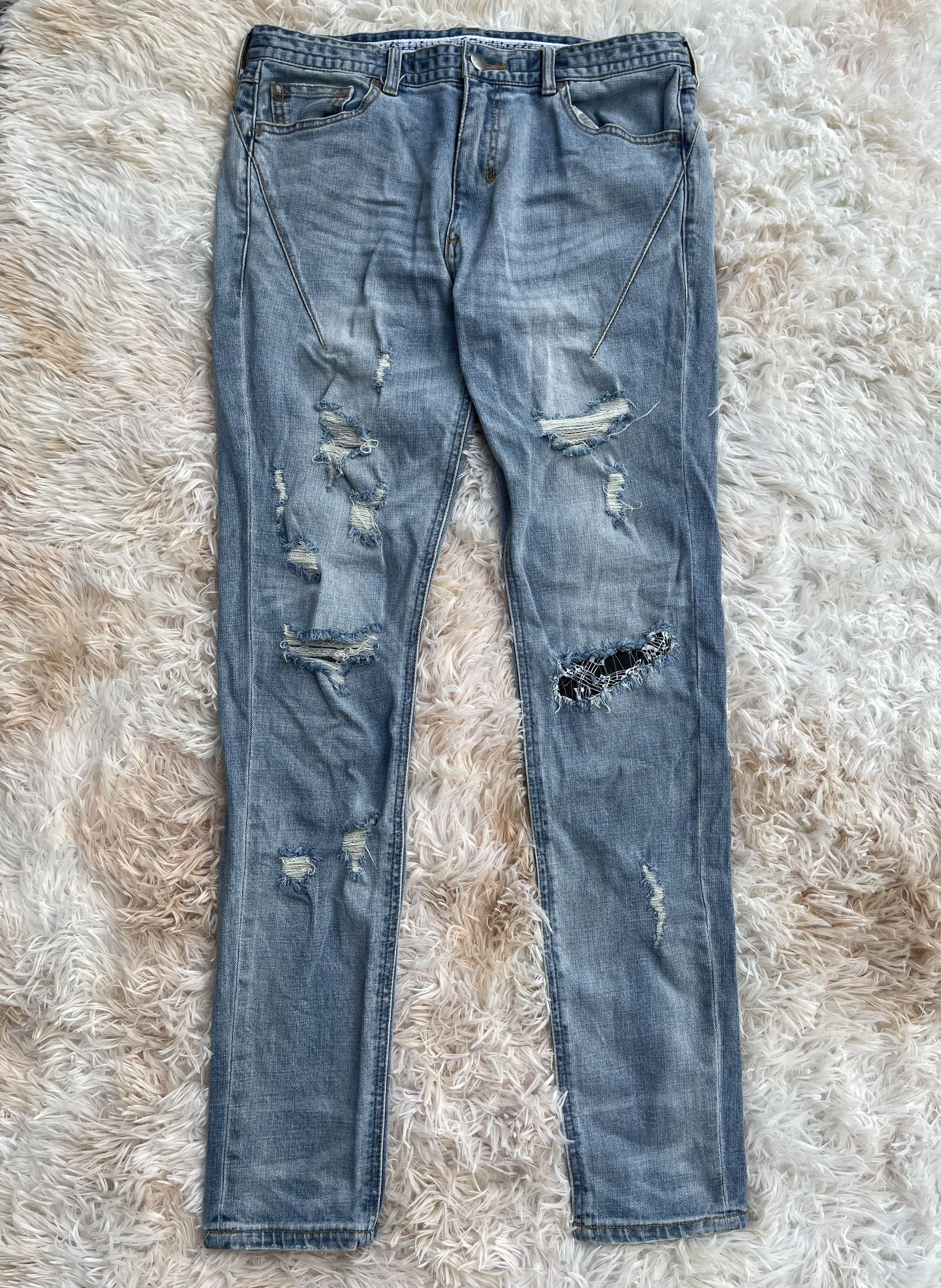 image of Number N Ine Number Nine Musical Note Patch Jeans in Blue, Men's (Size 28)
