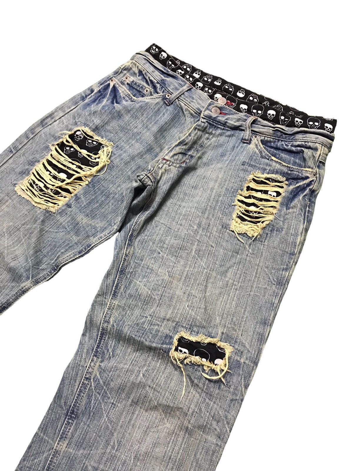 Seditionaries 🔥🔥BEST OFFER🔥🔥Double Waist Skull Patchwork Distressed Jeans Size US 32 / EU 48 - 3 Thumbnail