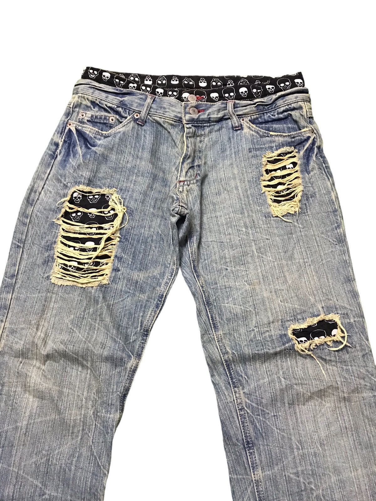 Seditionaries 🔥🔥BEST OFFER🔥🔥Double Waist Skull Patchwork Distressed Jeans Size US 32 / EU 48 - 2 Thumbnail